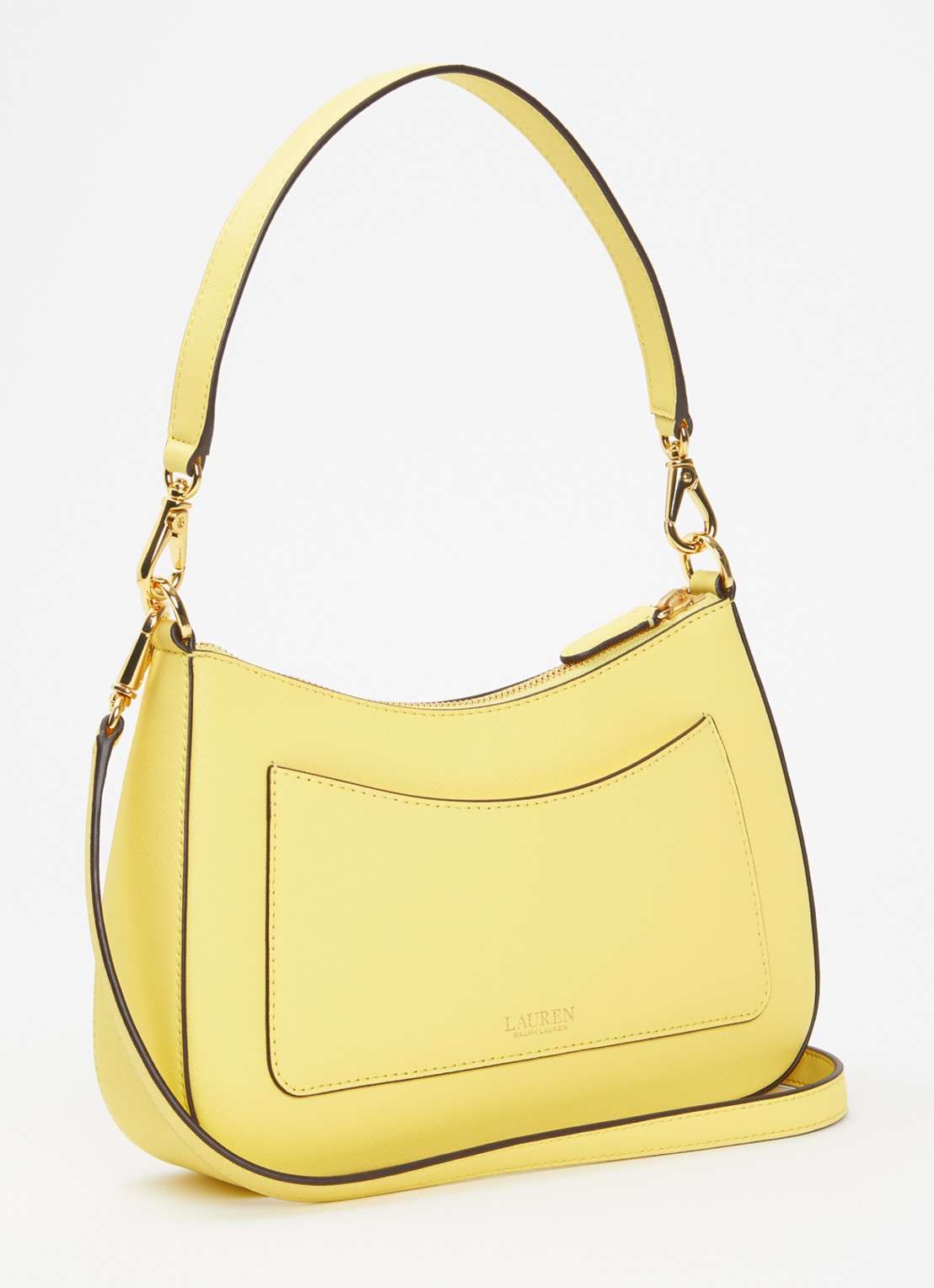 Ralph Lauren Danni M handtas van leer met afneembare schouderriem  - achterkant 2 geel