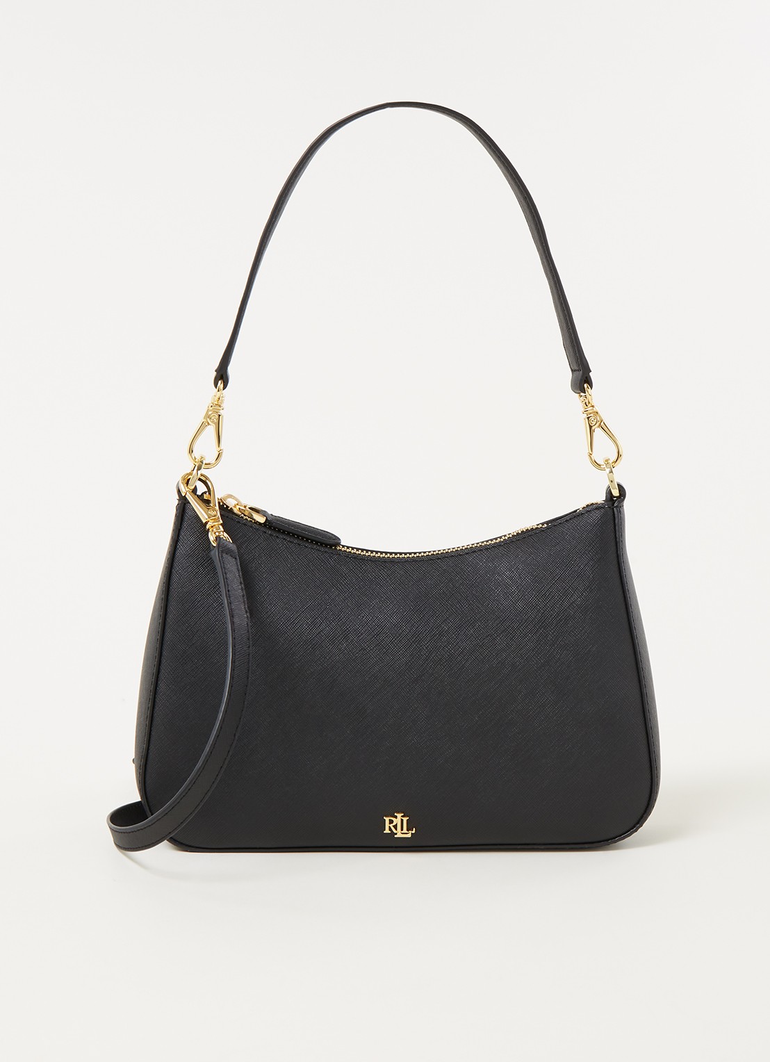 Ralph Lauren Danni schoudertas van leer - voorkant 3 zwart