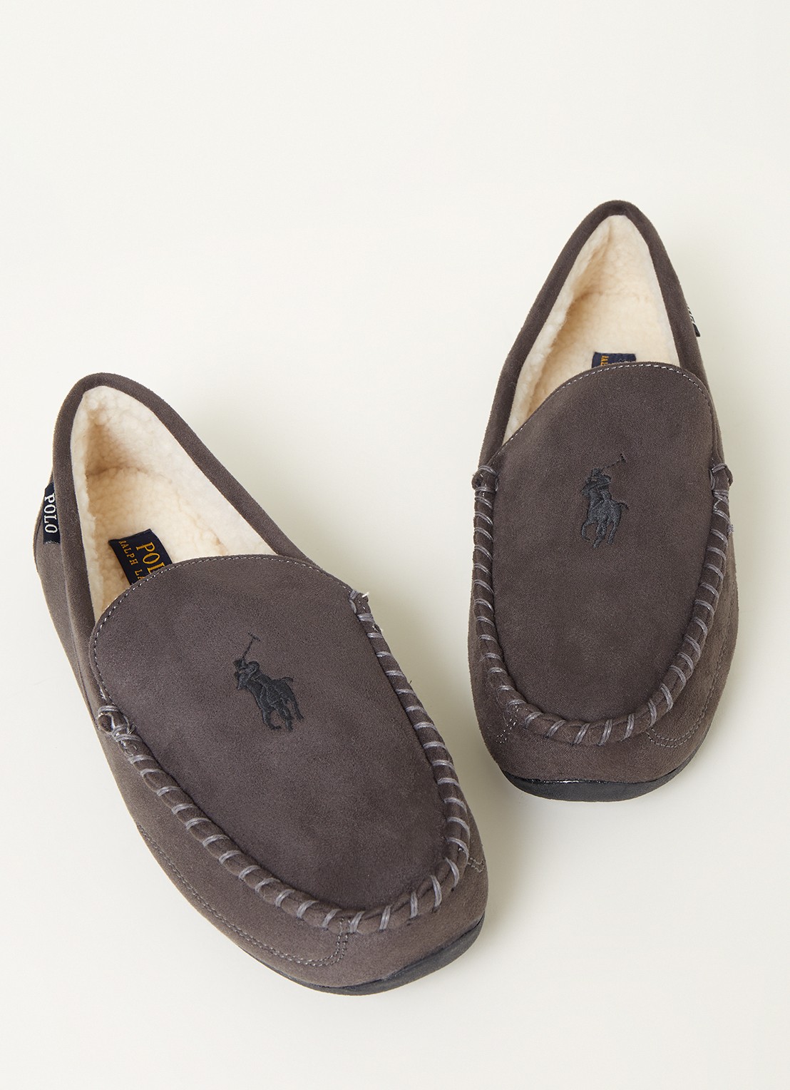 Ralph Lauren Declan pantoffel met logoborduring  - detail 2 bronsgroen