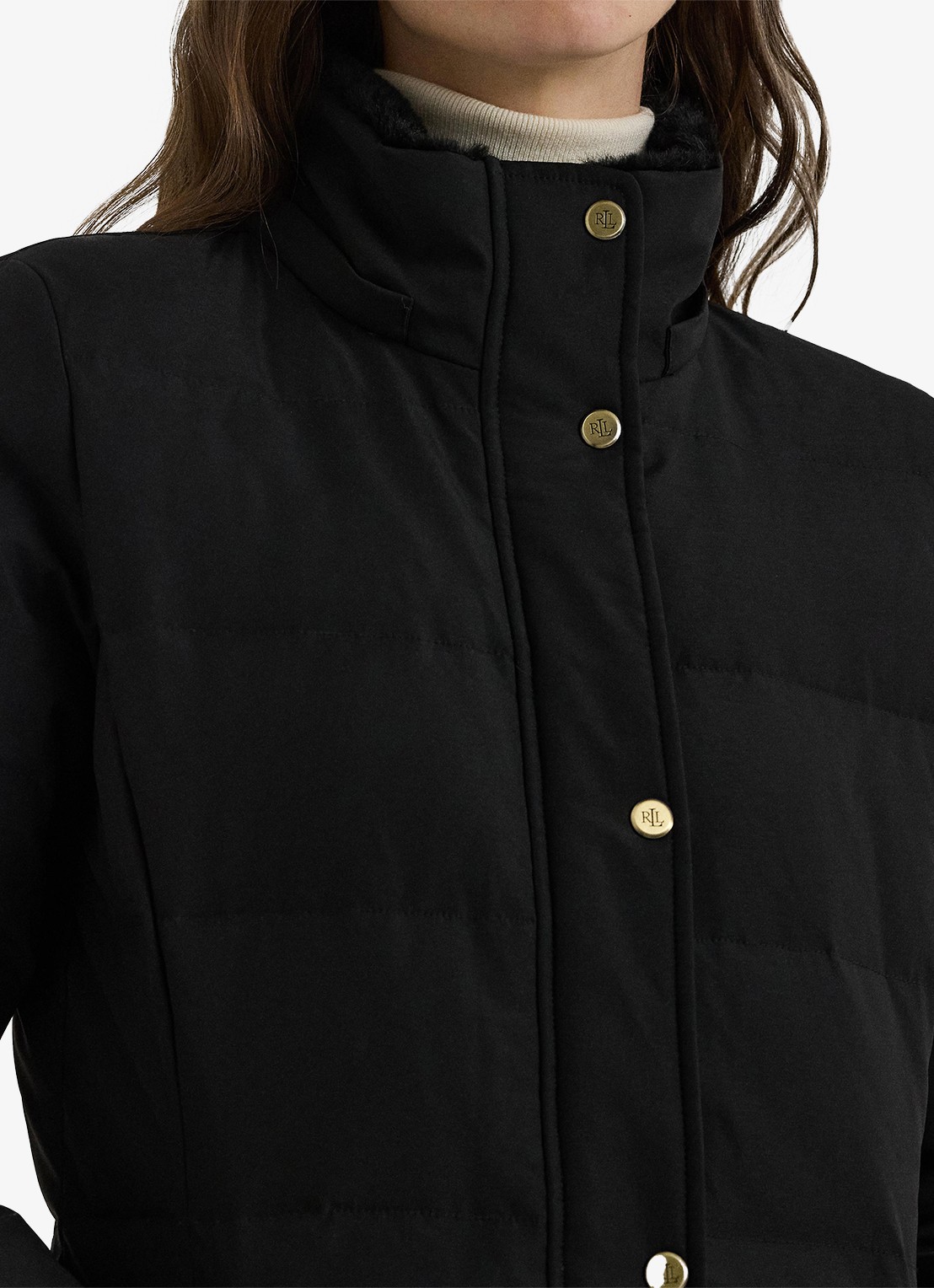 Ralph Lauren Donsjas met capuchon en imitatiebont - detail 2 zwart
