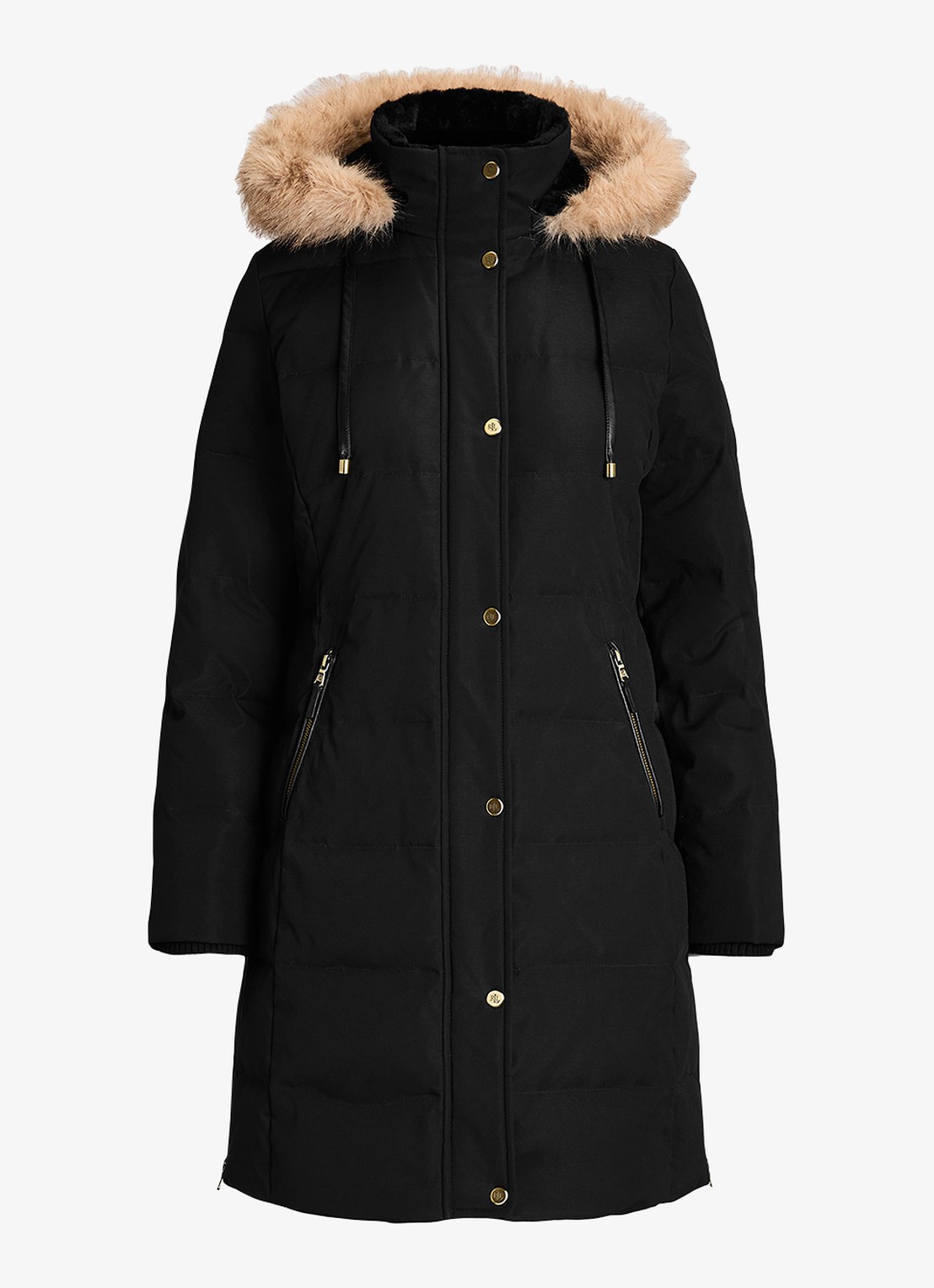 Ralph Lauren Donsjas met capuchon en imitatiebont - voorkant zwart