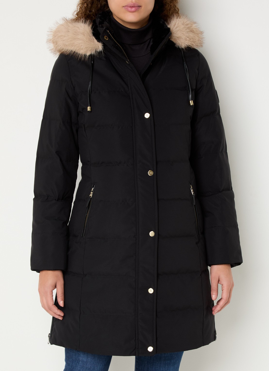 Ralph Lauren Donsjas met capuchon en imitatiebont - detail 3 zwart