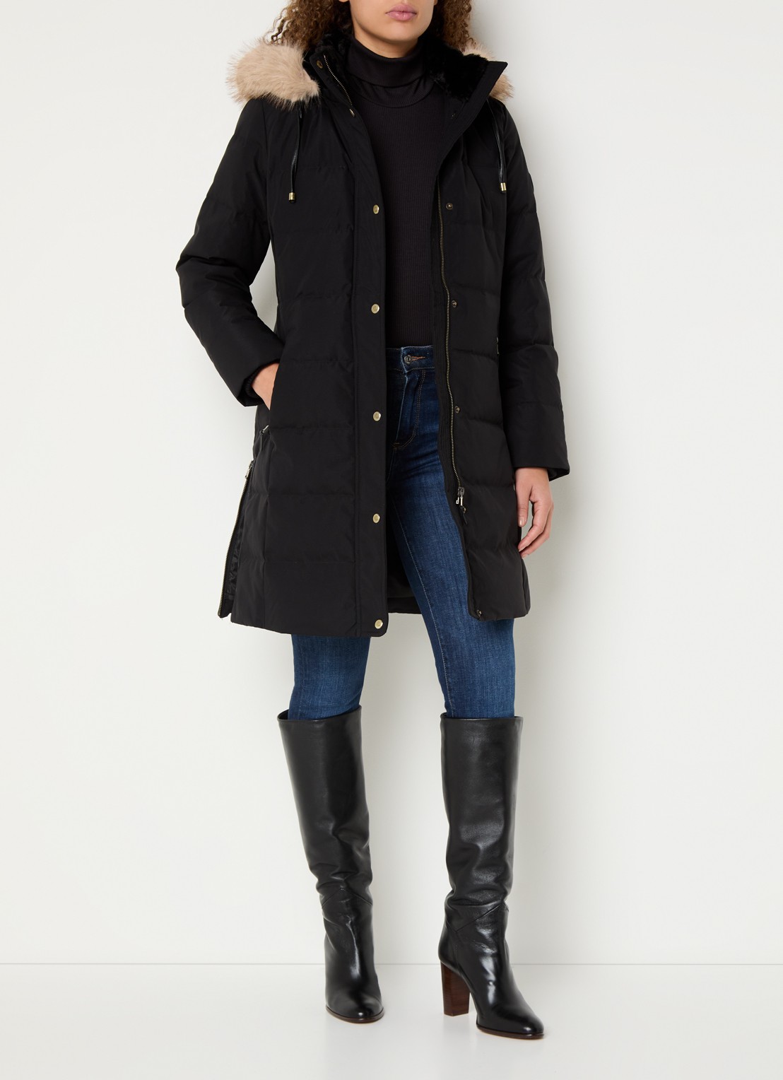 Ralph Lauren Donsjas met capuchon en imitatiebont - voorkant 8 zwart