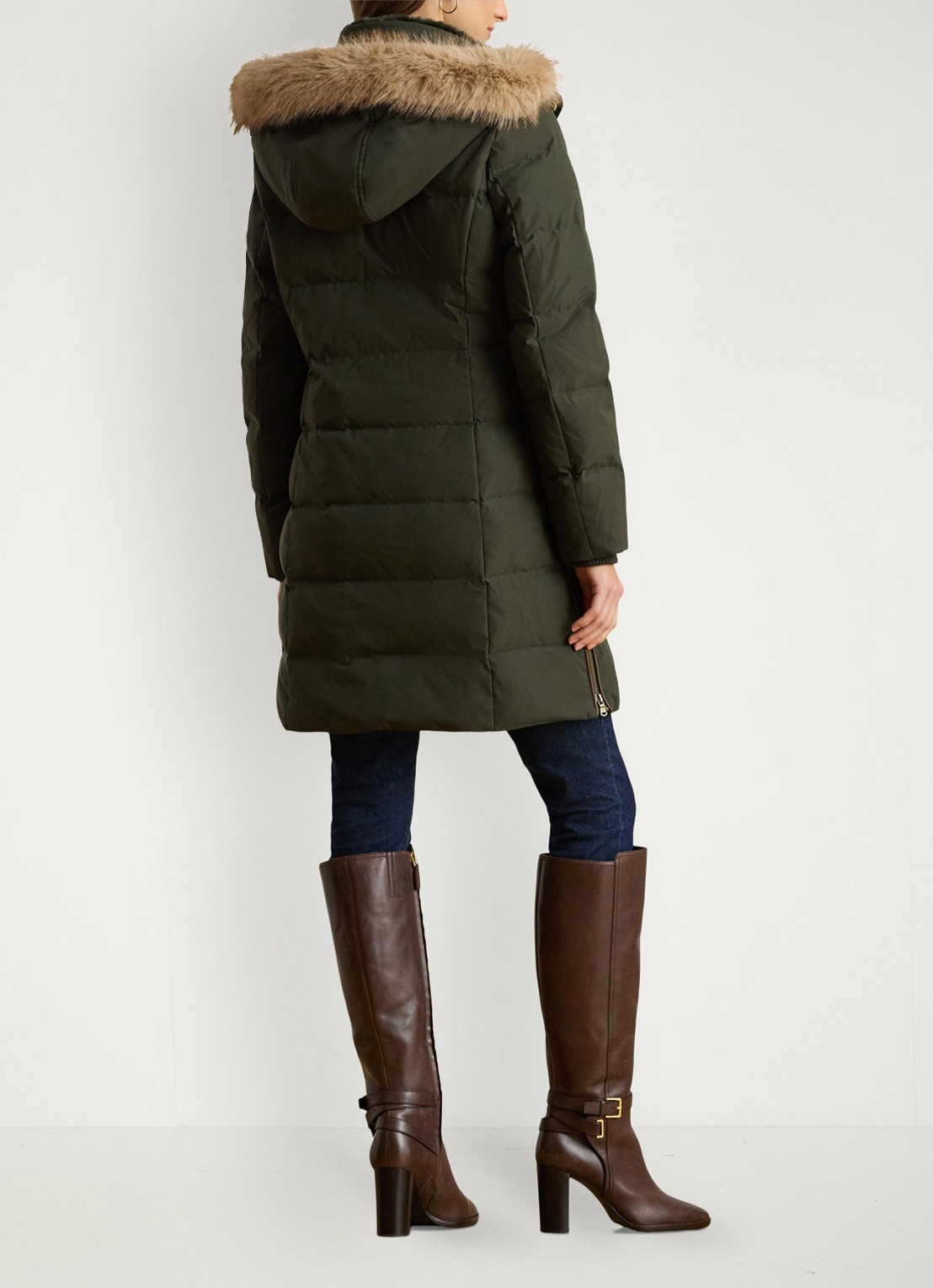 Ralph Lauren Donsjas met capuchon en imitatiebont - achterkant groen