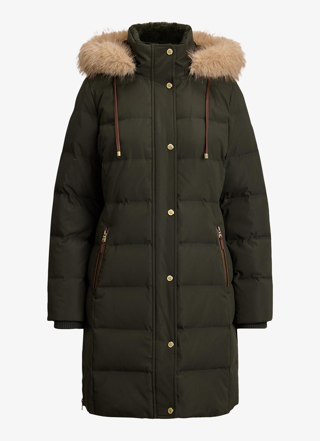 Ralph Lauren Donsjas met capuchon en imitatiebont - voorkant 4 groen