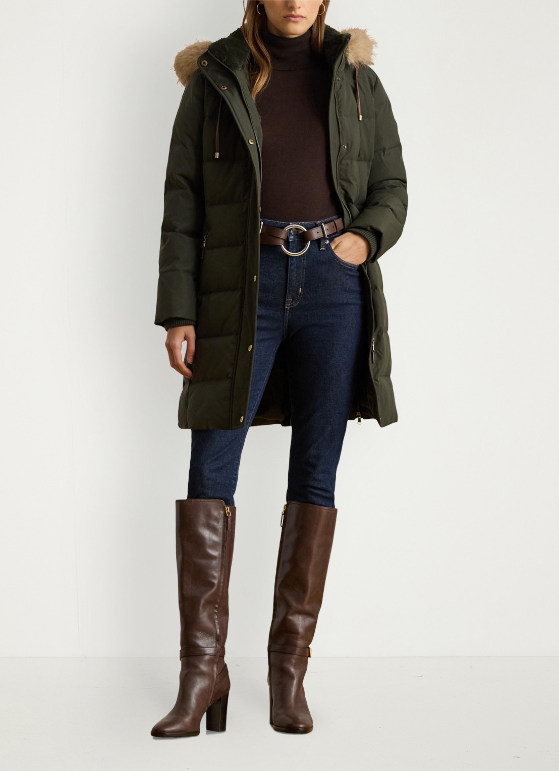 Ralph Lauren Donsjas met capuchon en imitatiebont - voorkant 5 groen
