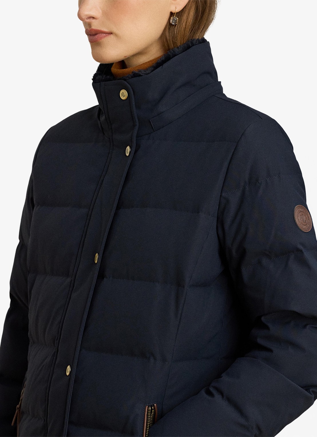 Ralph Lauren Donsjas met capuchon en imitatiebont - detail 3 donkerblauw