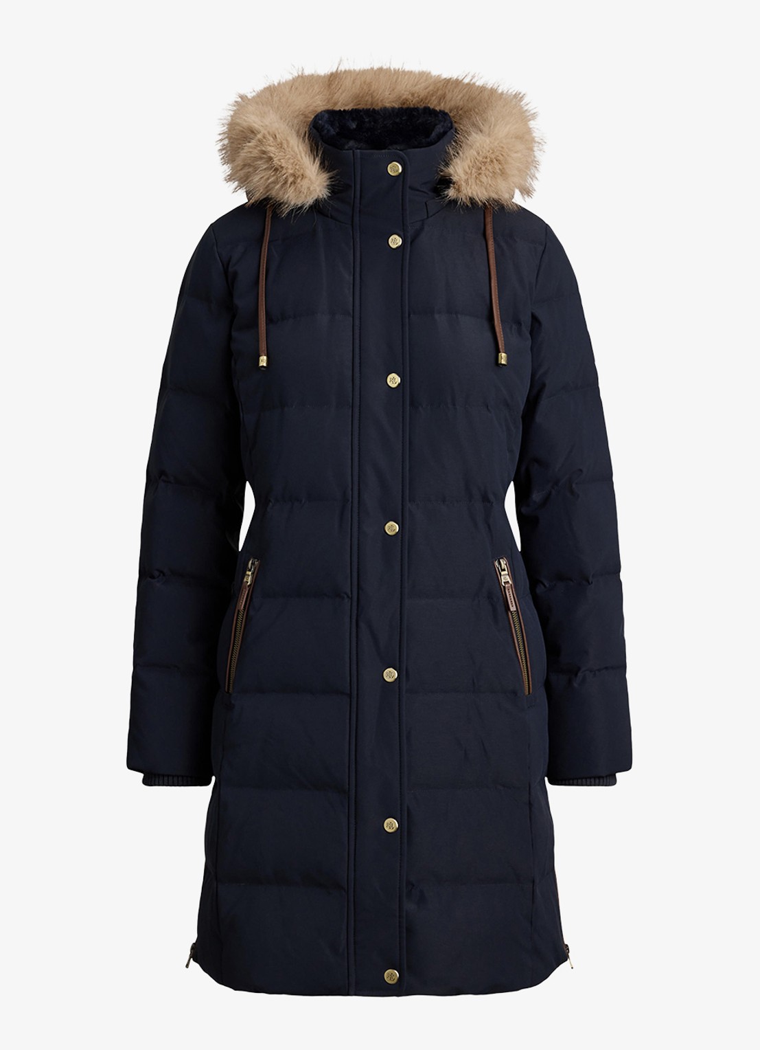 Ralph Lauren Donsjas met capuchon en imitatiebont - voorkant 4 donkerblauw