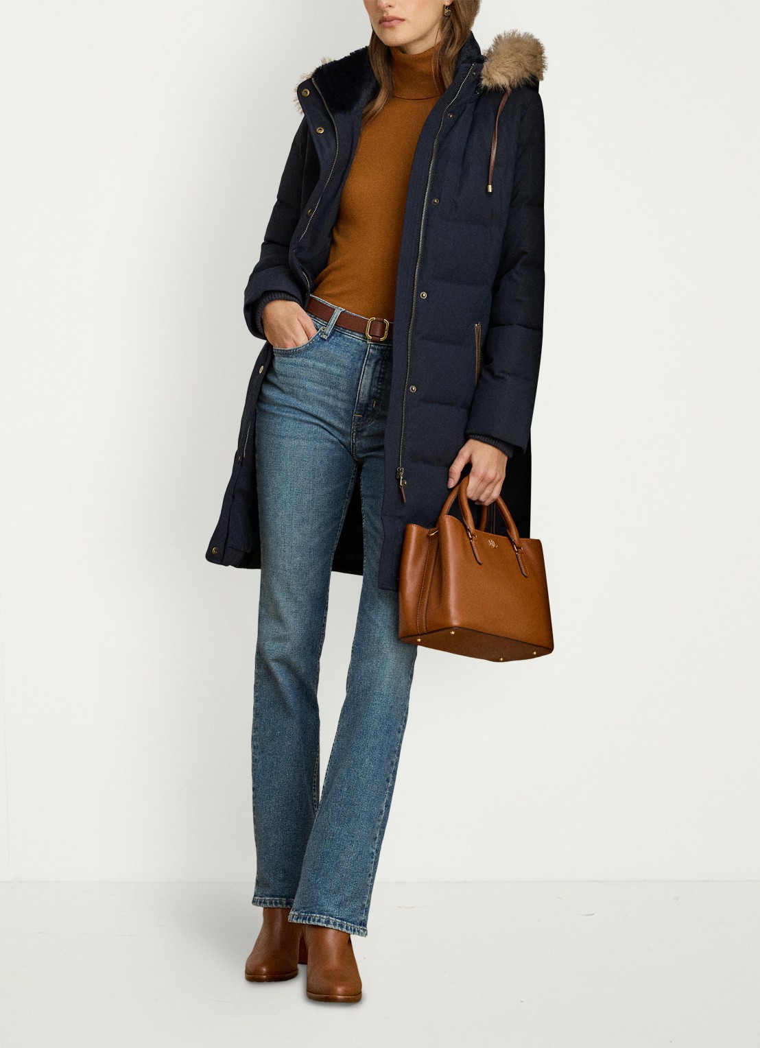 Ralph Lauren Donsjas met capuchon en imitatiebont - voorkant 5 donkerblauw