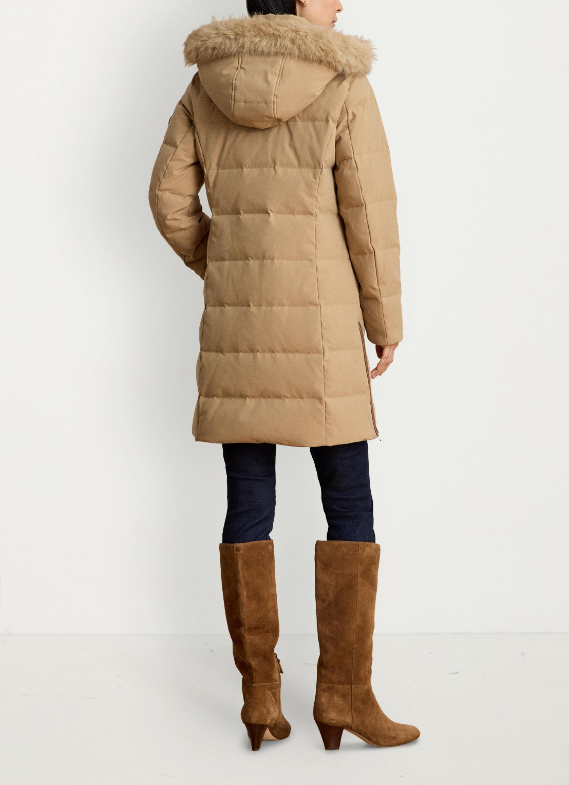 Ralph Lauren Donsjas met capuchon en imitatiebont - achterkant 6 camel