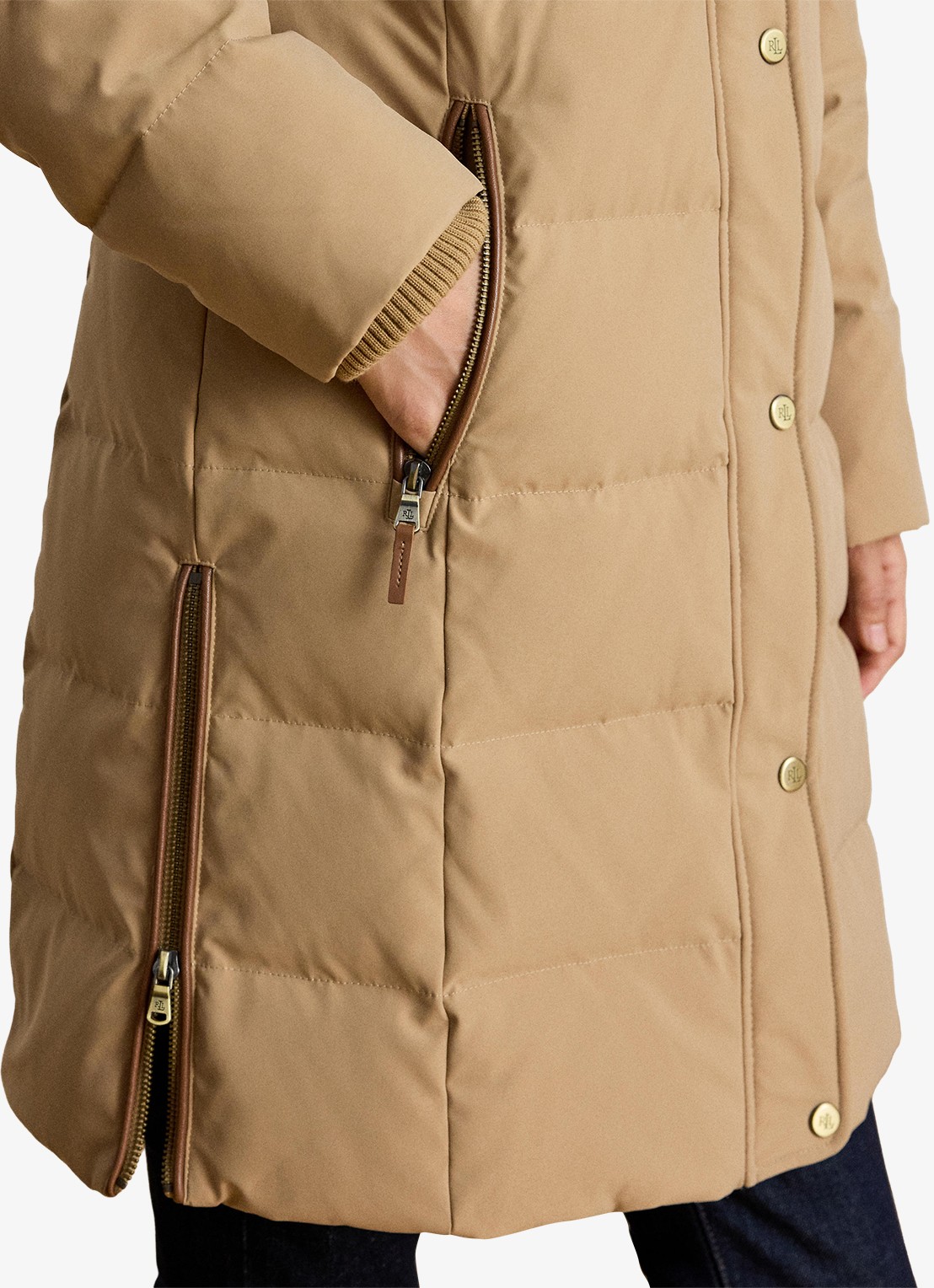 Ralph Lauren Donsjas met capuchon en imitatiebont - detail 5 camel