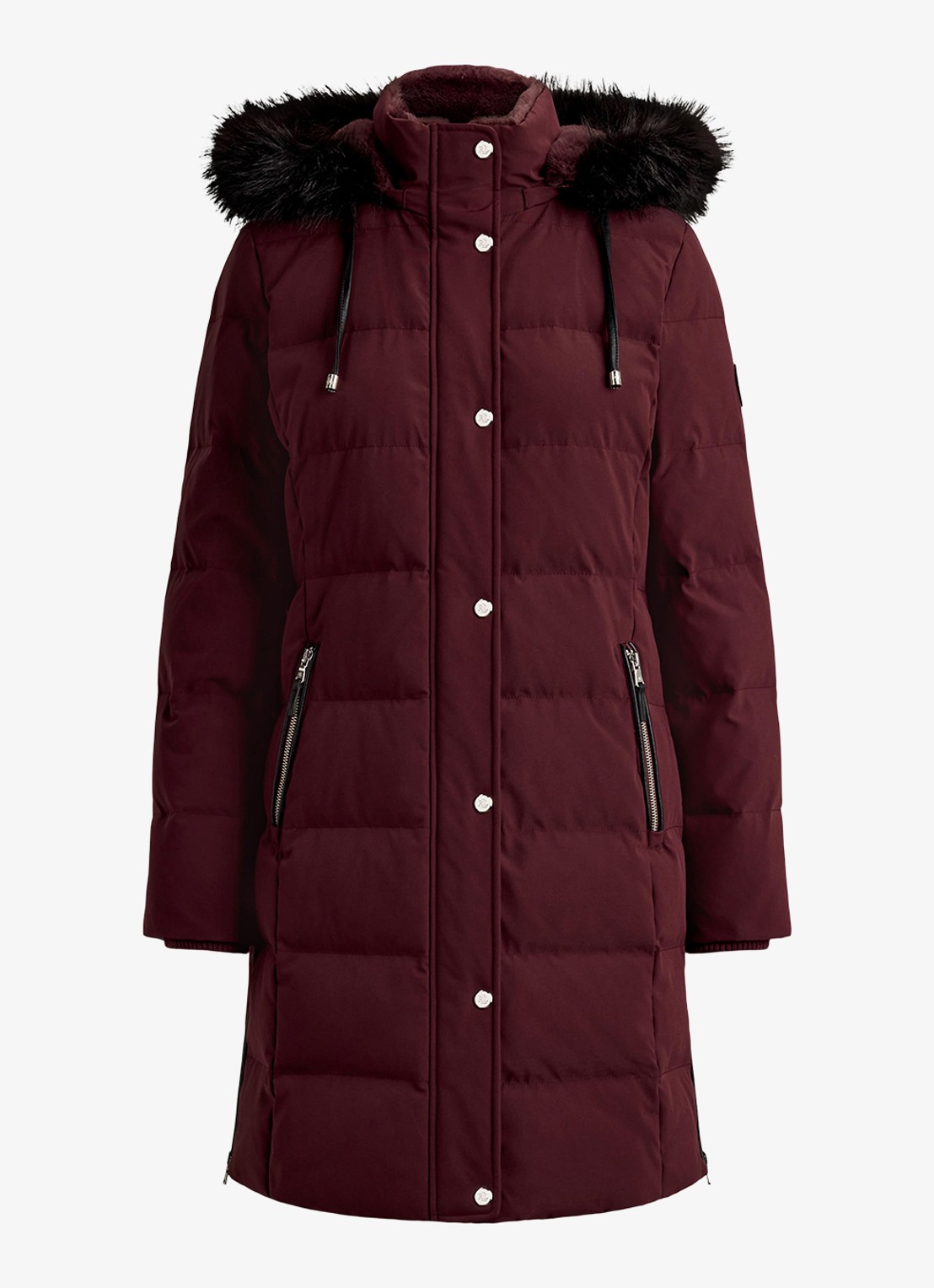 Ralph Lauren Donsjas met capuchon en imitatiebont - voorkant 5 dark garnet / bordeauxrood