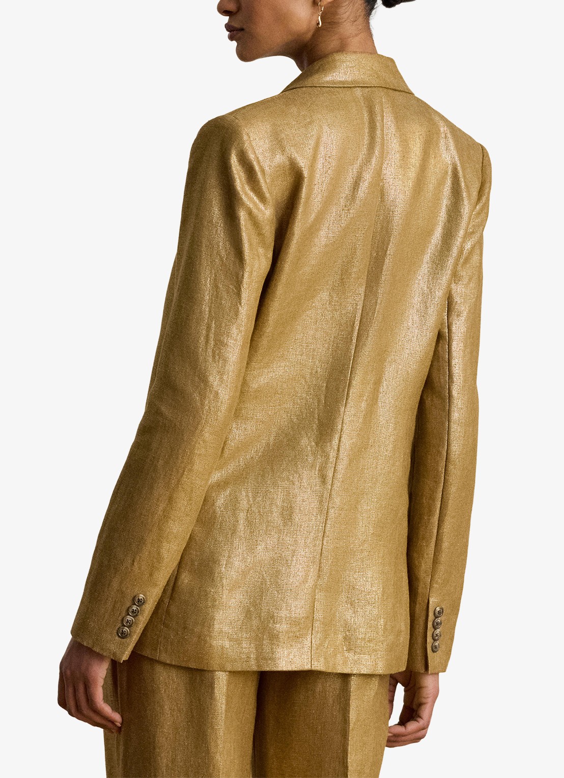 Ralph Lauren Double-breasted blazer in linnenblend met metallic finish - achterkant 5 brown/gold foil / bruin