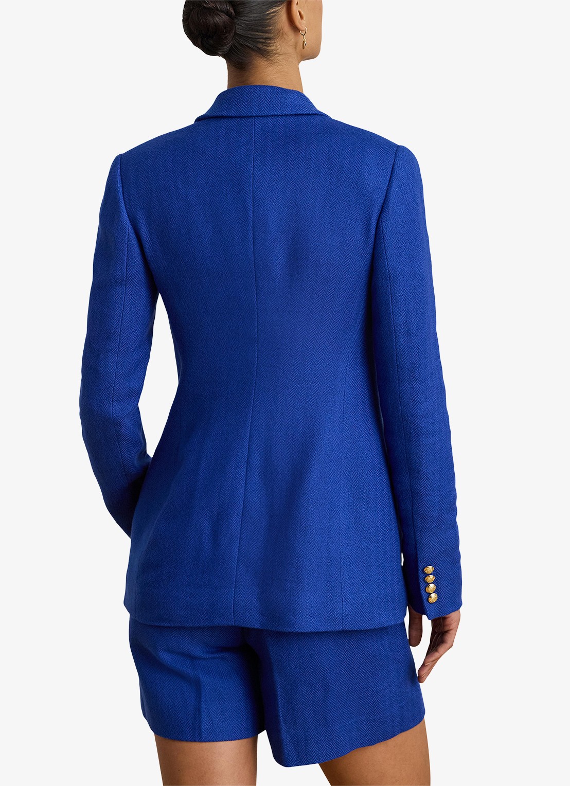 Ralph Lauren Double-breasted blazer in linnenblend - achterkant 4 kobaltblauw