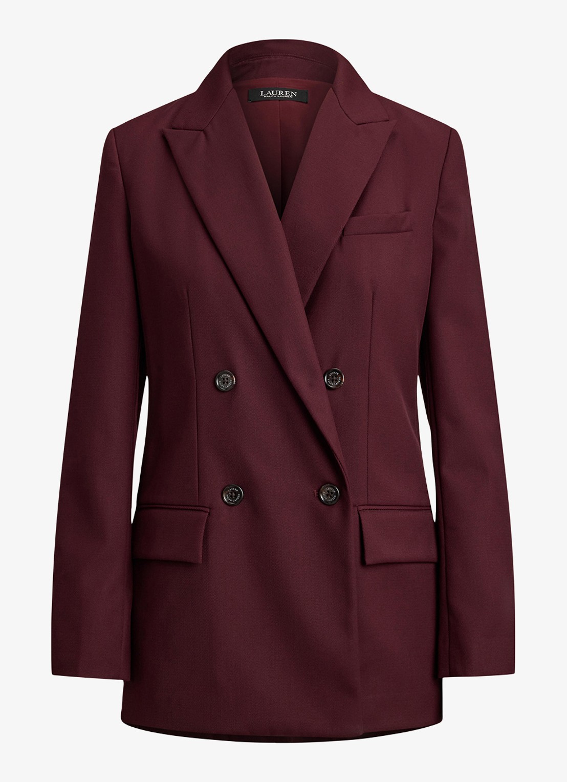 Ralph Lauren Double-breasted blazer in wolblend met klepzakken - voorkant dark garnet / bordeauxrood
