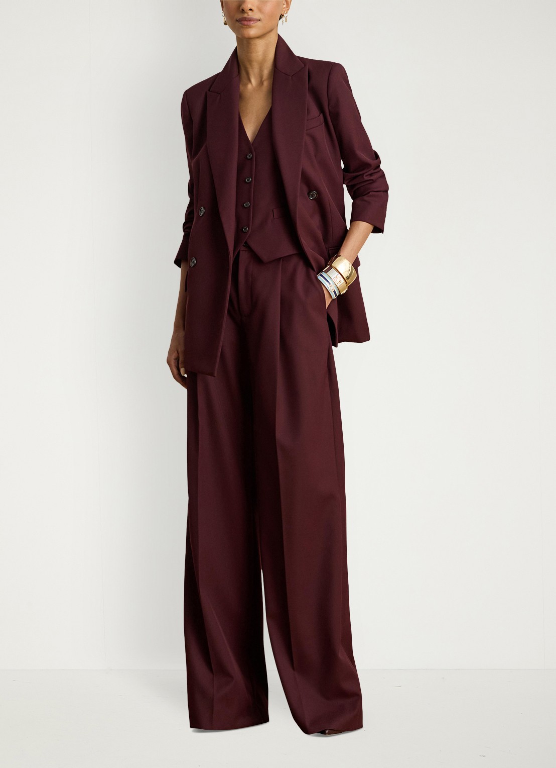 Ralph Lauren Double-breasted blazer in wolblend met klepzakken - voorkant 2 dark garnet / bordeauxrood