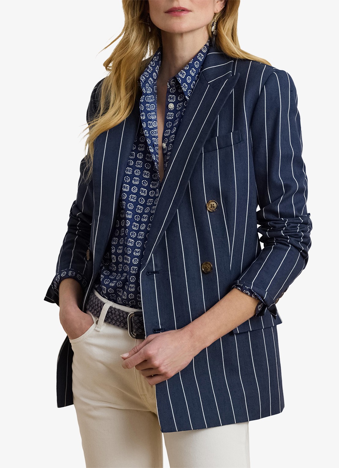 Ralph Lauren Double-breasted blazer met klepzakken en streepprint - detail 4 blauw