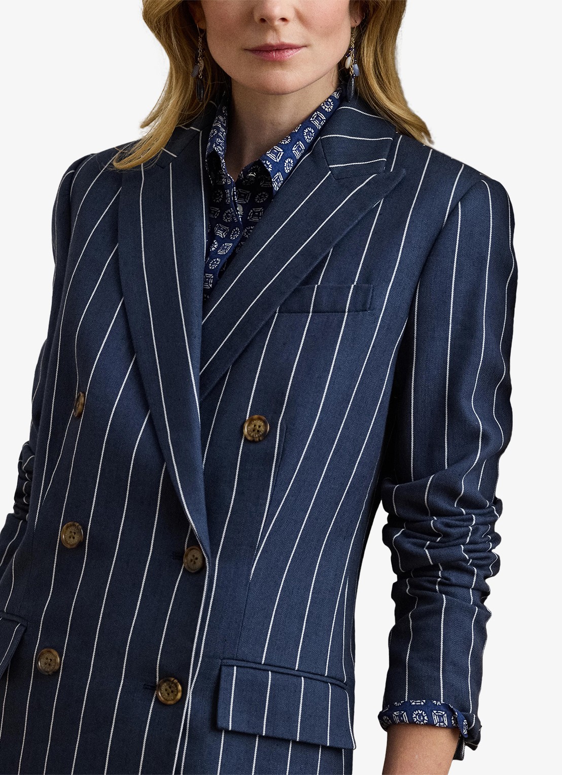 Ralph Lauren Double-breasted blazer met klepzakken en streepprint - detail 5 blauw