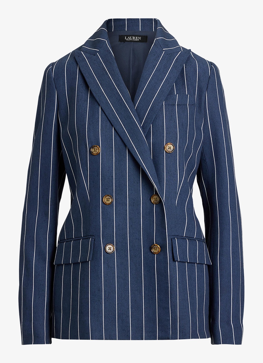 Ralph Lauren Double-breasted blazer met klepzakken en streepprint - voorkant blauw