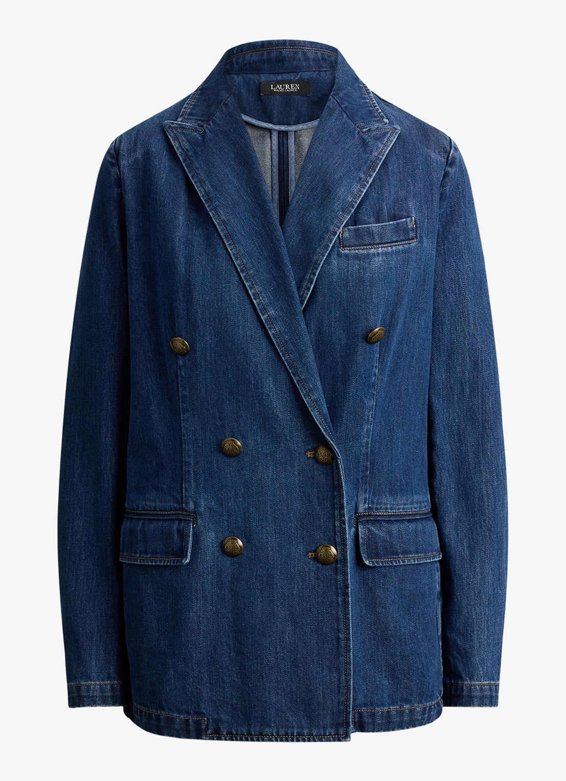 Ralph Lauren Double-breasted blazer van denim - voorkant 2 maxen wash / blauw