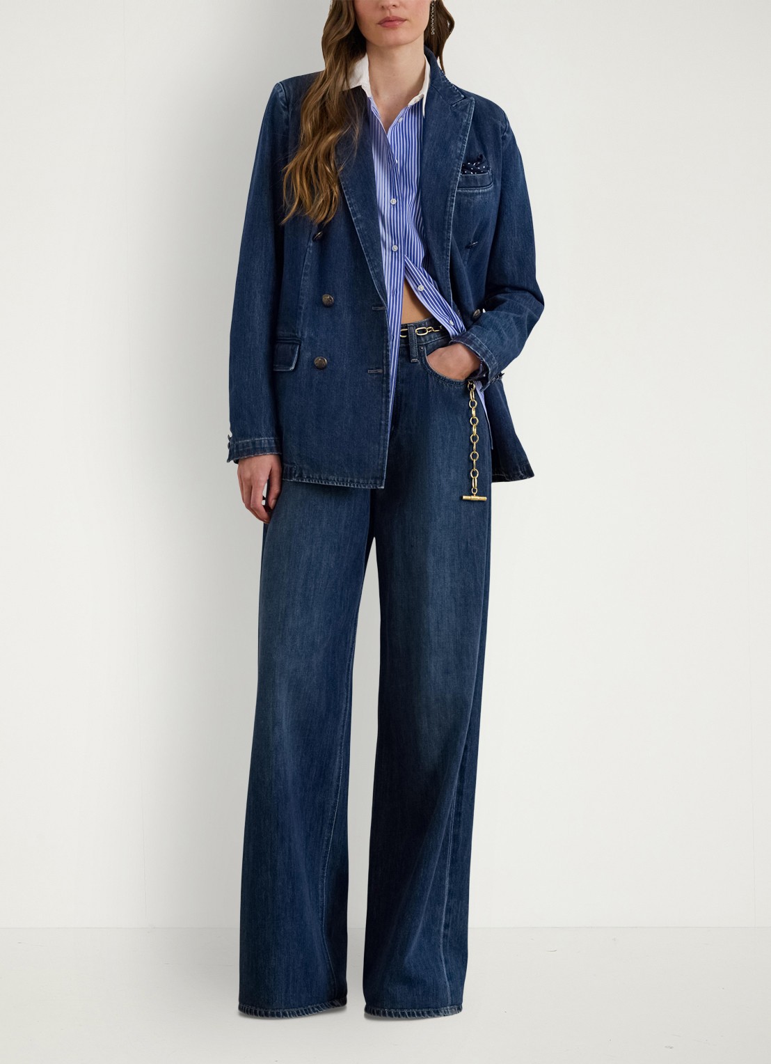 Ralph Lauren Double-breasted blazer van denim - voorkant 3 maxen wash / blauw