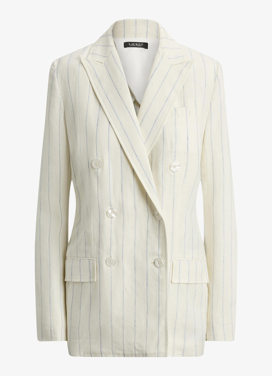 Ralph Lauren Double-breasted blazer van linnen met streepprint - voorkant white/blue multi-2wxu