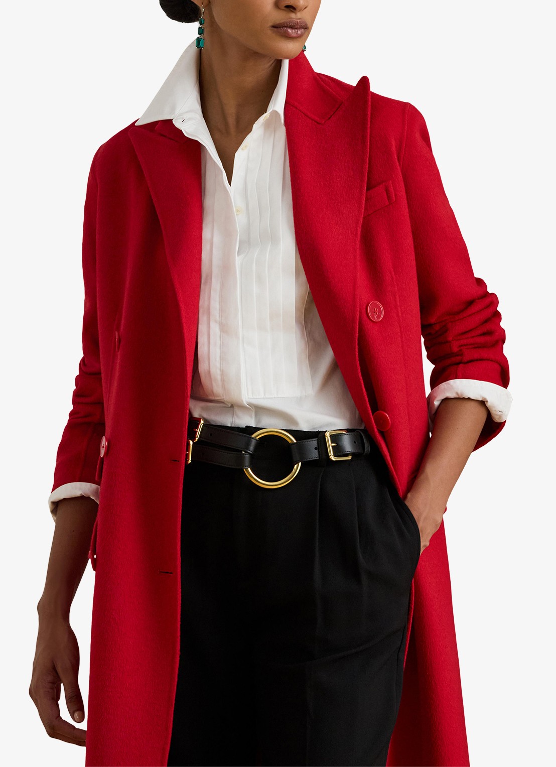 Ralph Lauren Double-breasted mantel in wolblend met klepzakken - detail 3 ralph red / rood