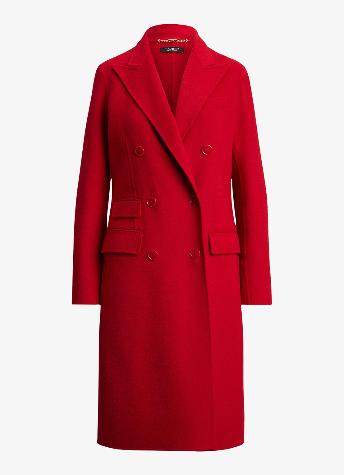 Ralph Lauren Double-breasted mantel in wolblend met klepzakken - voorkant ralph red / rood