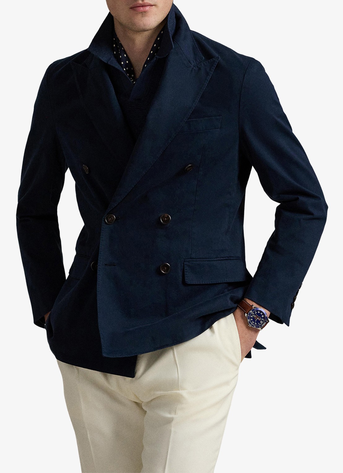 Ralph Lauren Double-breasted slim fit colbert met klepzakken - detail bright navy / donkerblauw