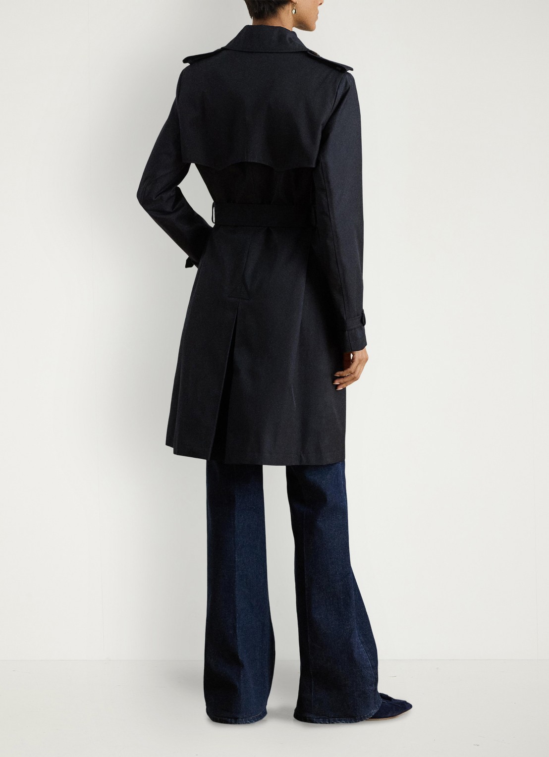 Ralph Lauren Double-breasted trenchcoat met ceintuur - achterkant donkerblauw