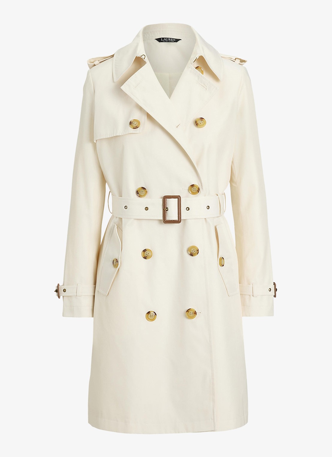 Ralph Lauren Double-breasted trenchcoat met ceintuur - voorkant mascarpone cream-2why / beige