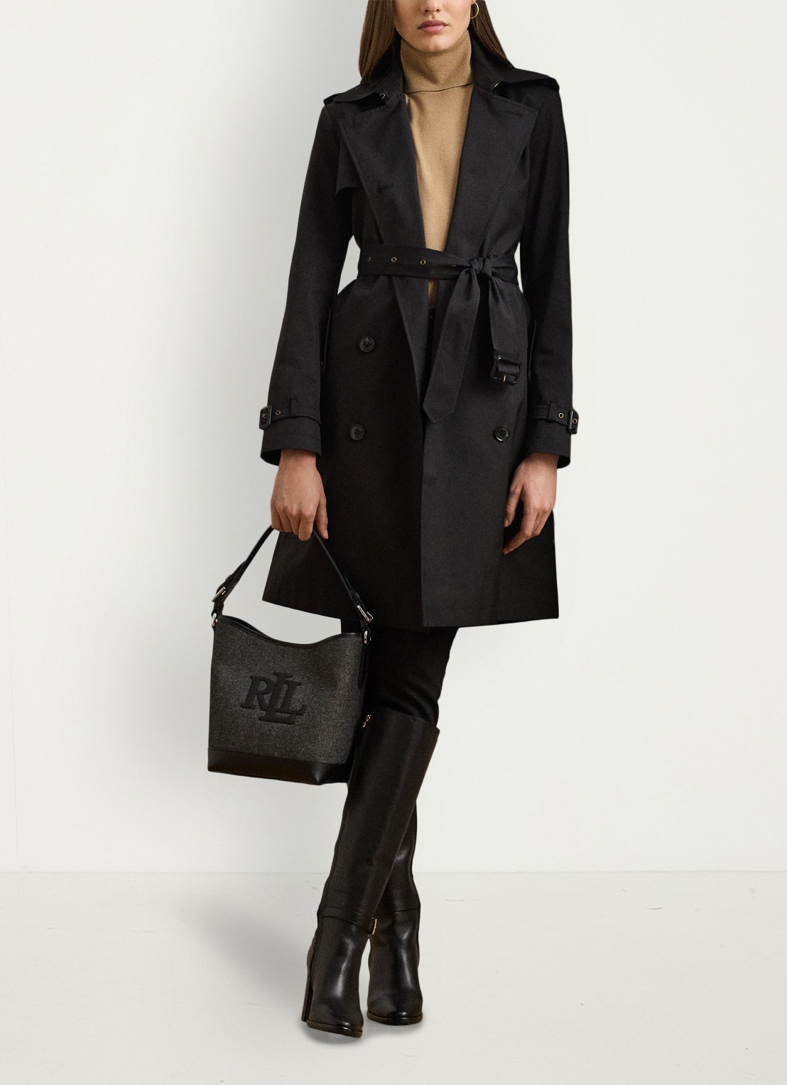 Ralph Lauren Double-breasted trenchcoat met ceintuur - voorkant 2 black-2wah / zwart