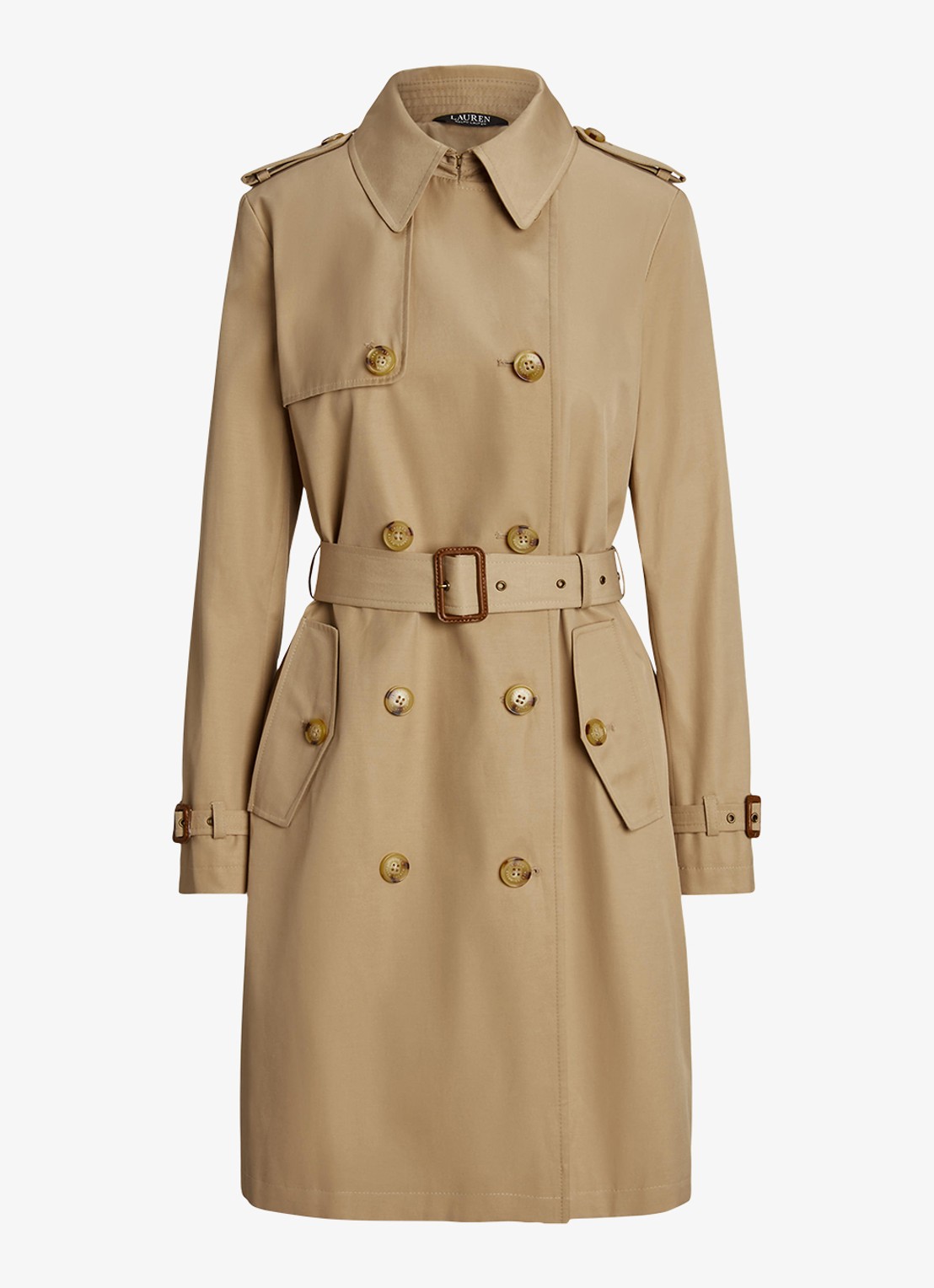 Ralph Lauren Double-breasted trenchcoat met ceintuur - voorkant 2 birch tan-30ph / beige