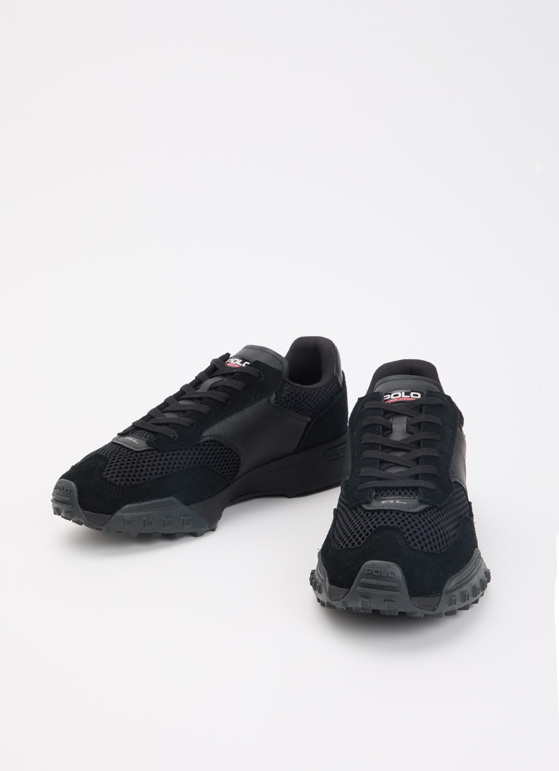Ralph Lauren Eldridge sneaker van mesh met leren details - detail zwart