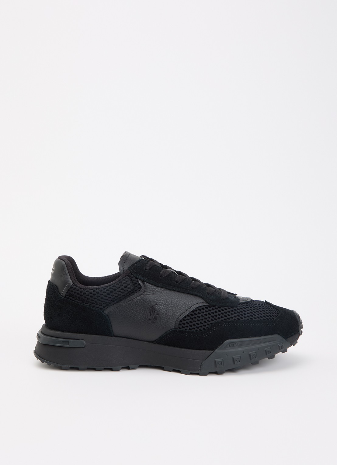 Ralph Lauren Eldridge sneaker van mesh met leren details - voorkant 4 zwart