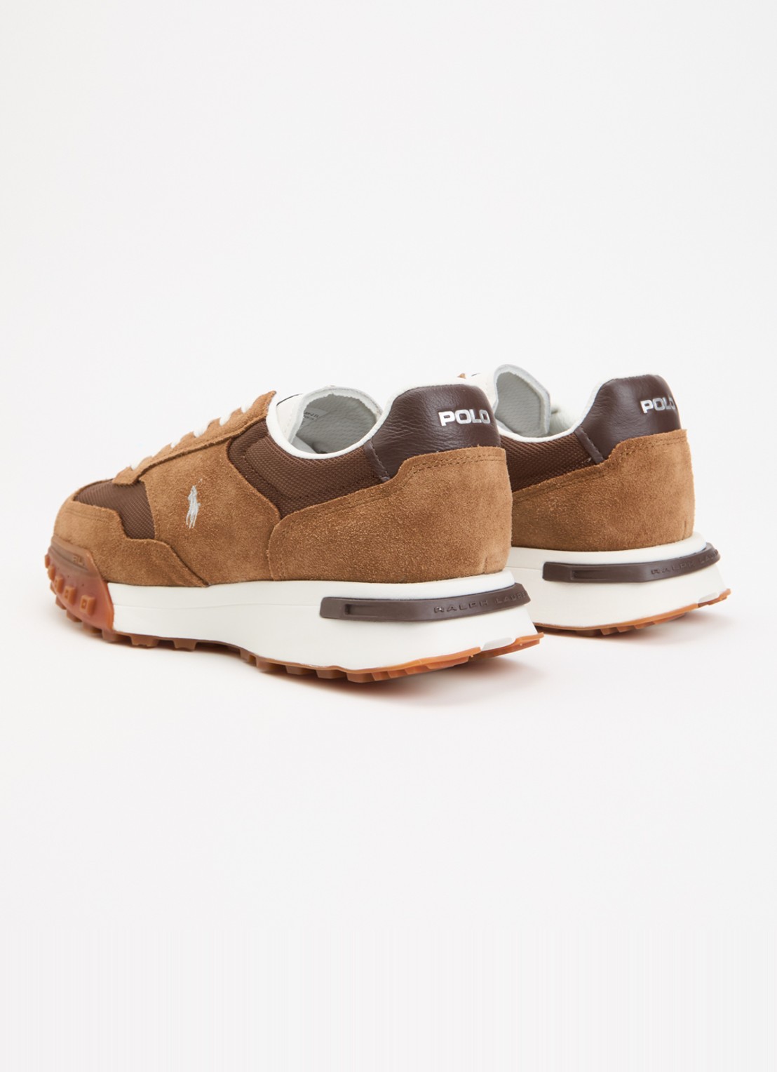 Ralph Lauren Eldridge sneaker van suède met mesh details - achterkant camel