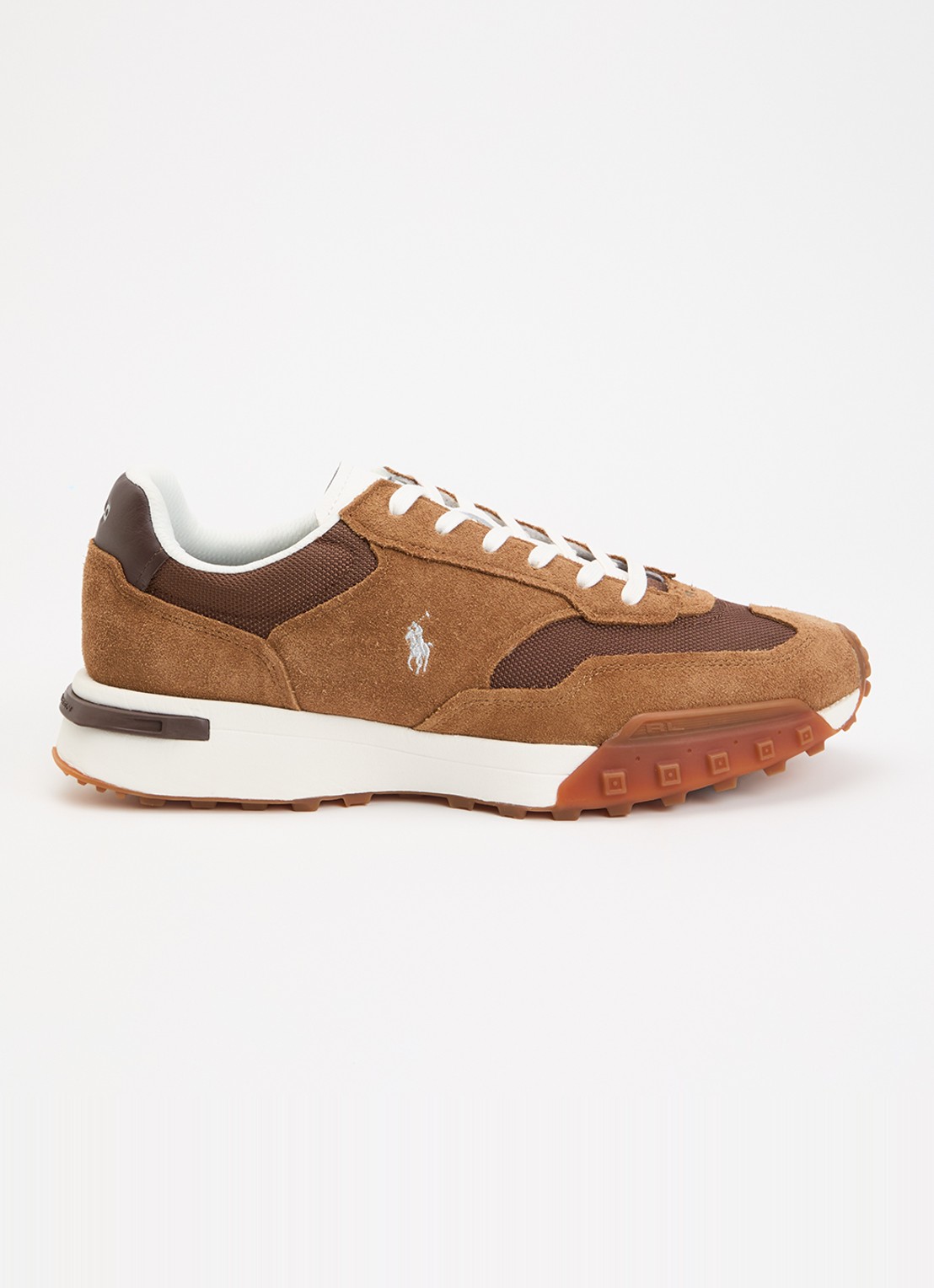 Ralph Lauren Eldridge sneaker van suède met mesh details - voorkant 2 camel
