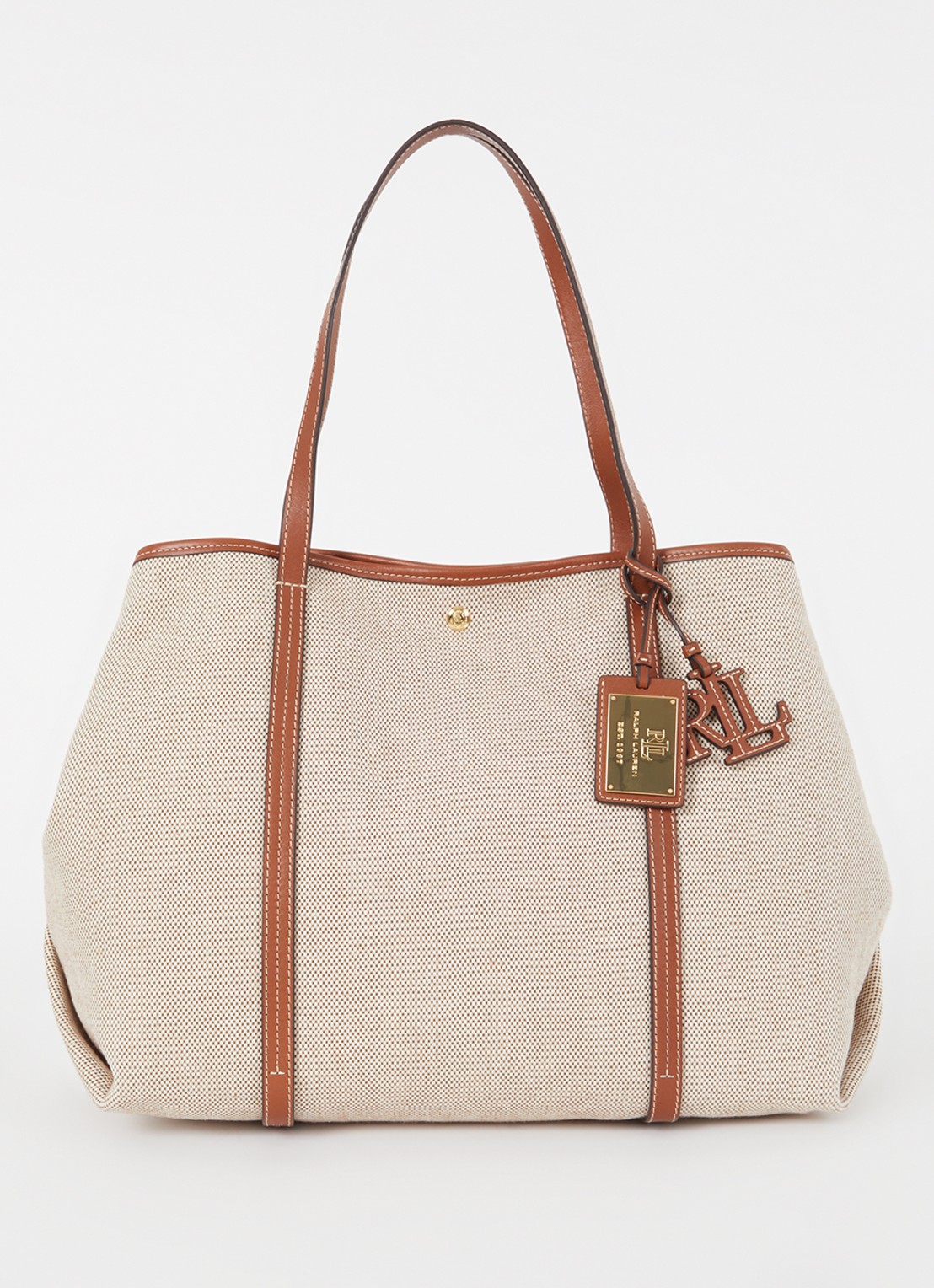 Ralph Lauren Emerie Extra Large shopper van canvas met leren details - voorkant 4 beige