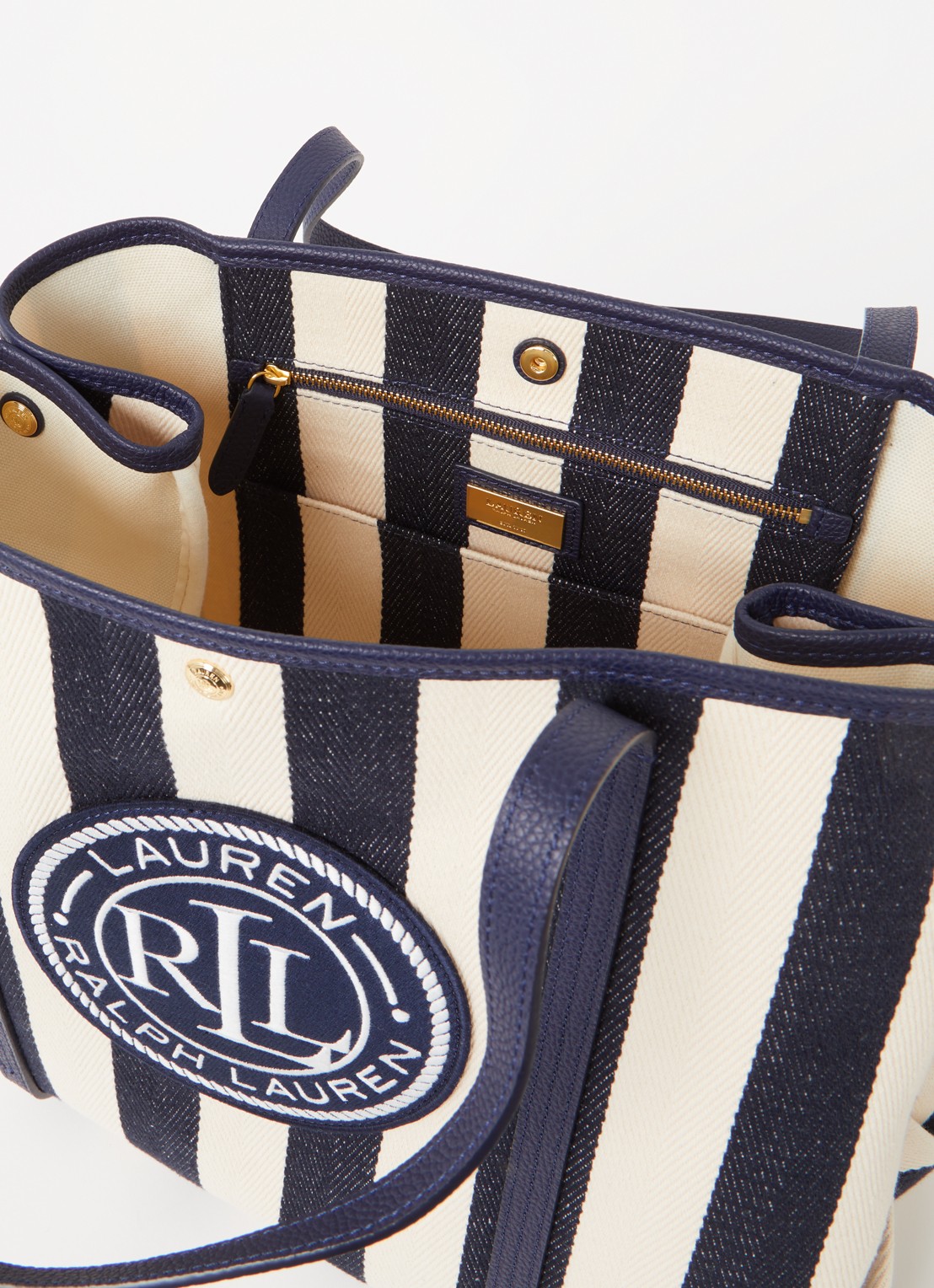 Ralph Lauren Emerie Extra Large shopper van canvas met leren details - detail 2 donkerblauw