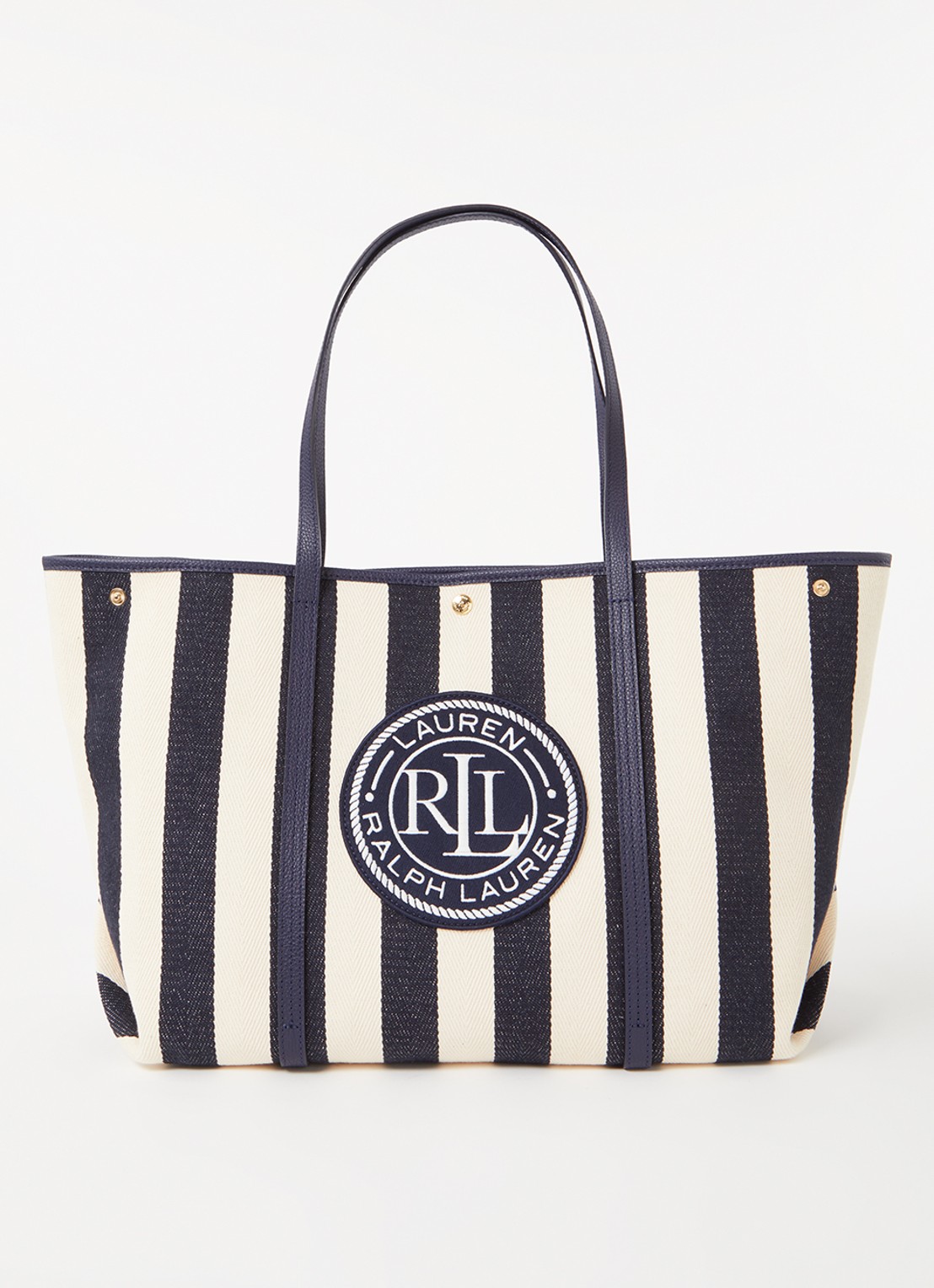 Ralph Lauren Emerie Extra Large shopper van canvas met leren details - voorkant donkerblauw