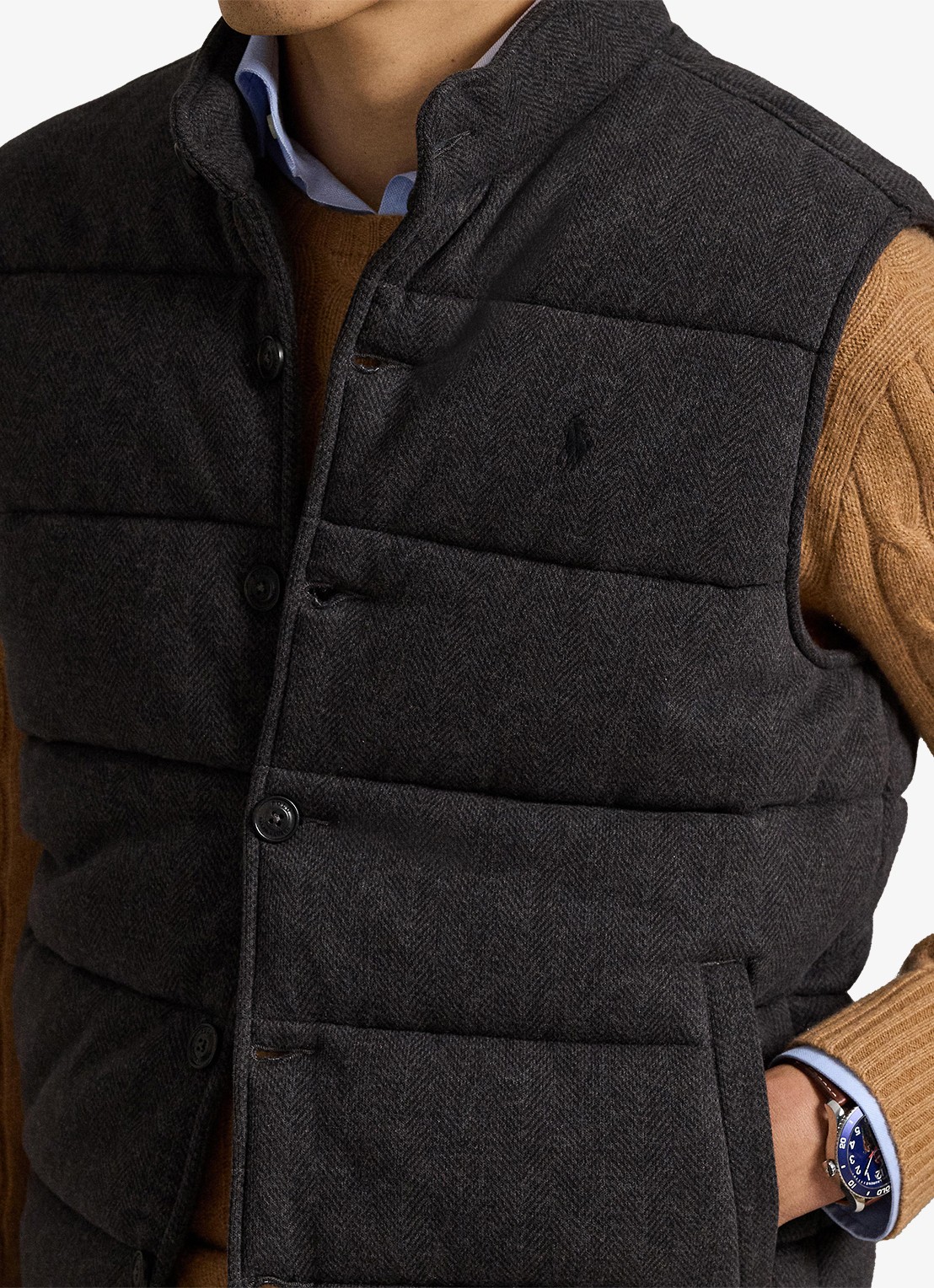 Ralph Lauren Estate-rib bodywarmer met visgraatprint - detail 4 donkergrijs