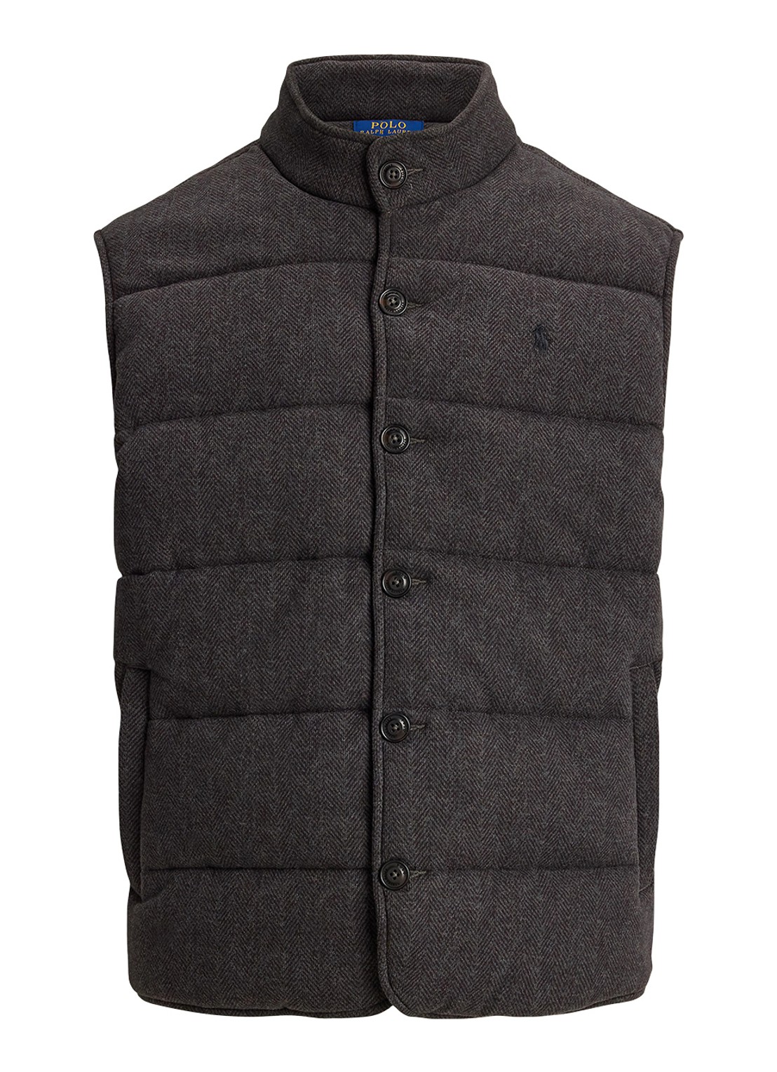 Ralph Lauren Estate-rib bodywarmer met visgraatprint - voorkant donkergrijs
