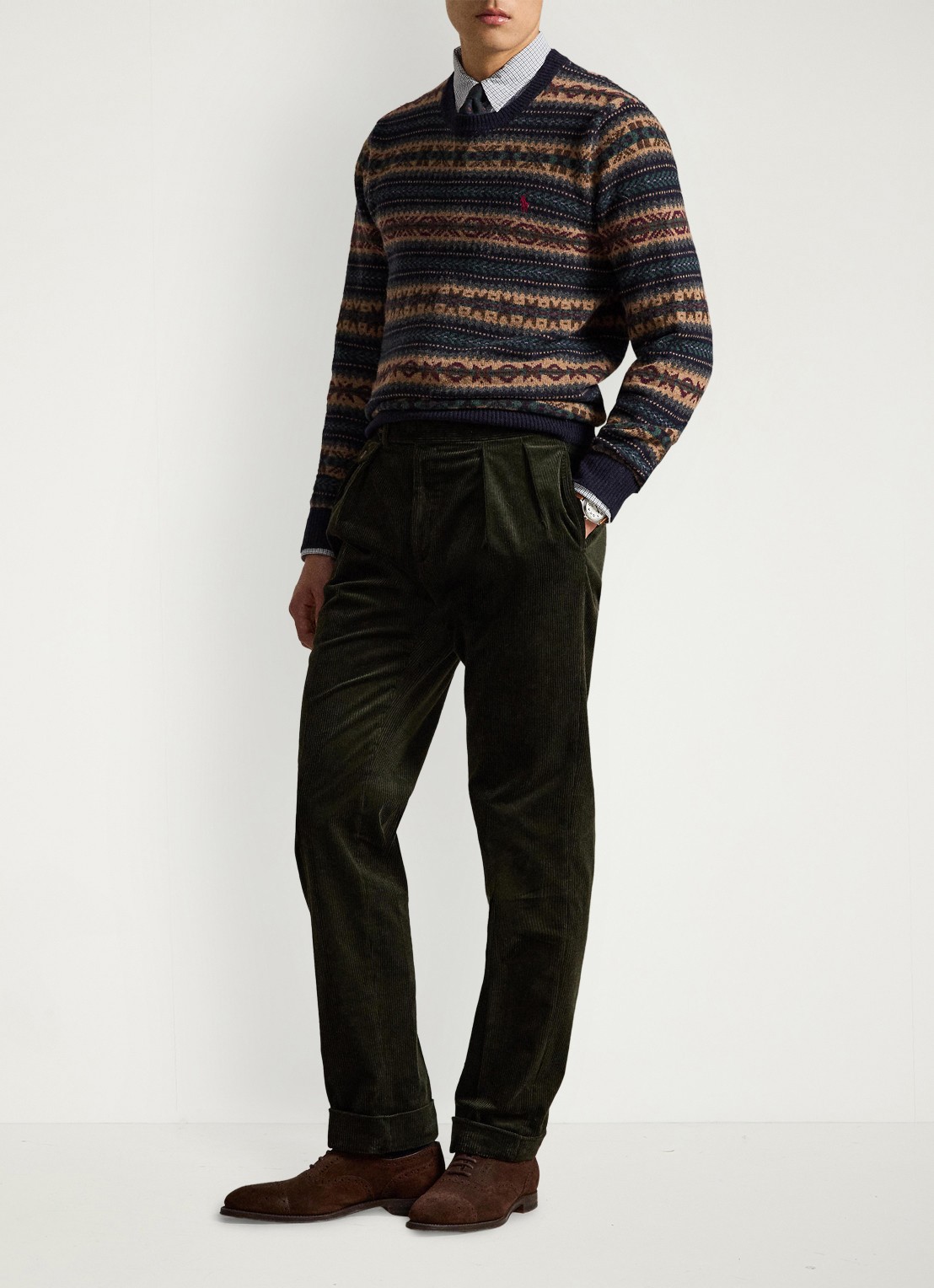 Ralph Lauren Fair Isle grofgebreide trui van wol met ingebreid patroon - detail navy combo / donkerblauw