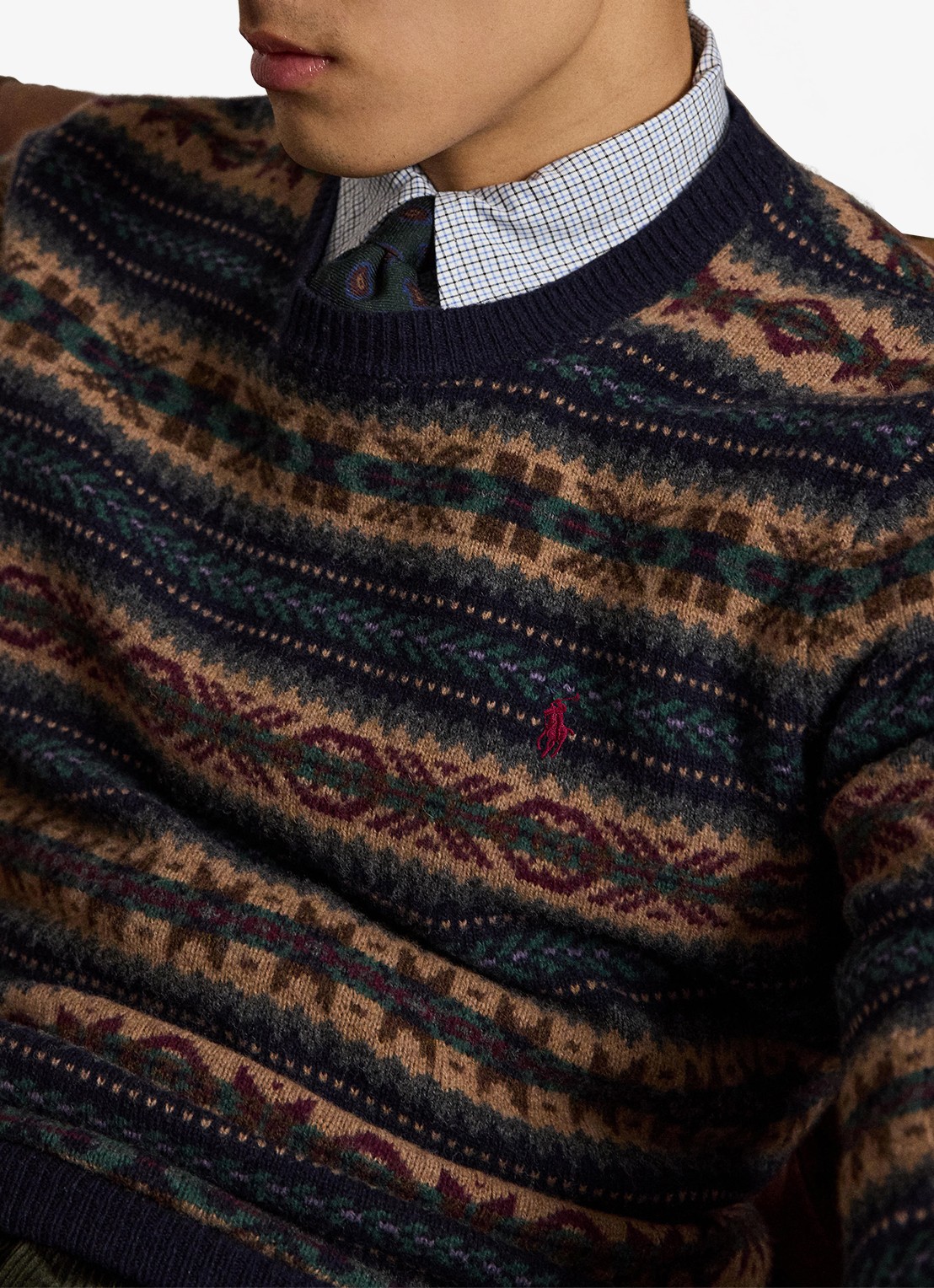 Ralph Lauren Fair Isle grofgebreide trui van wol met ingebreid patroon - detail 2 navy combo / donkerblauw
