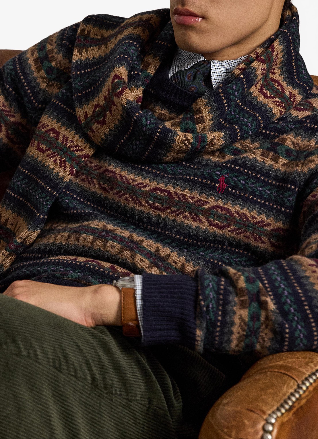 Ralph Lauren Fair Isle grofgebreide trui van wol met ingebreid patroon - voorkant 4 navy combo / donkerblauw