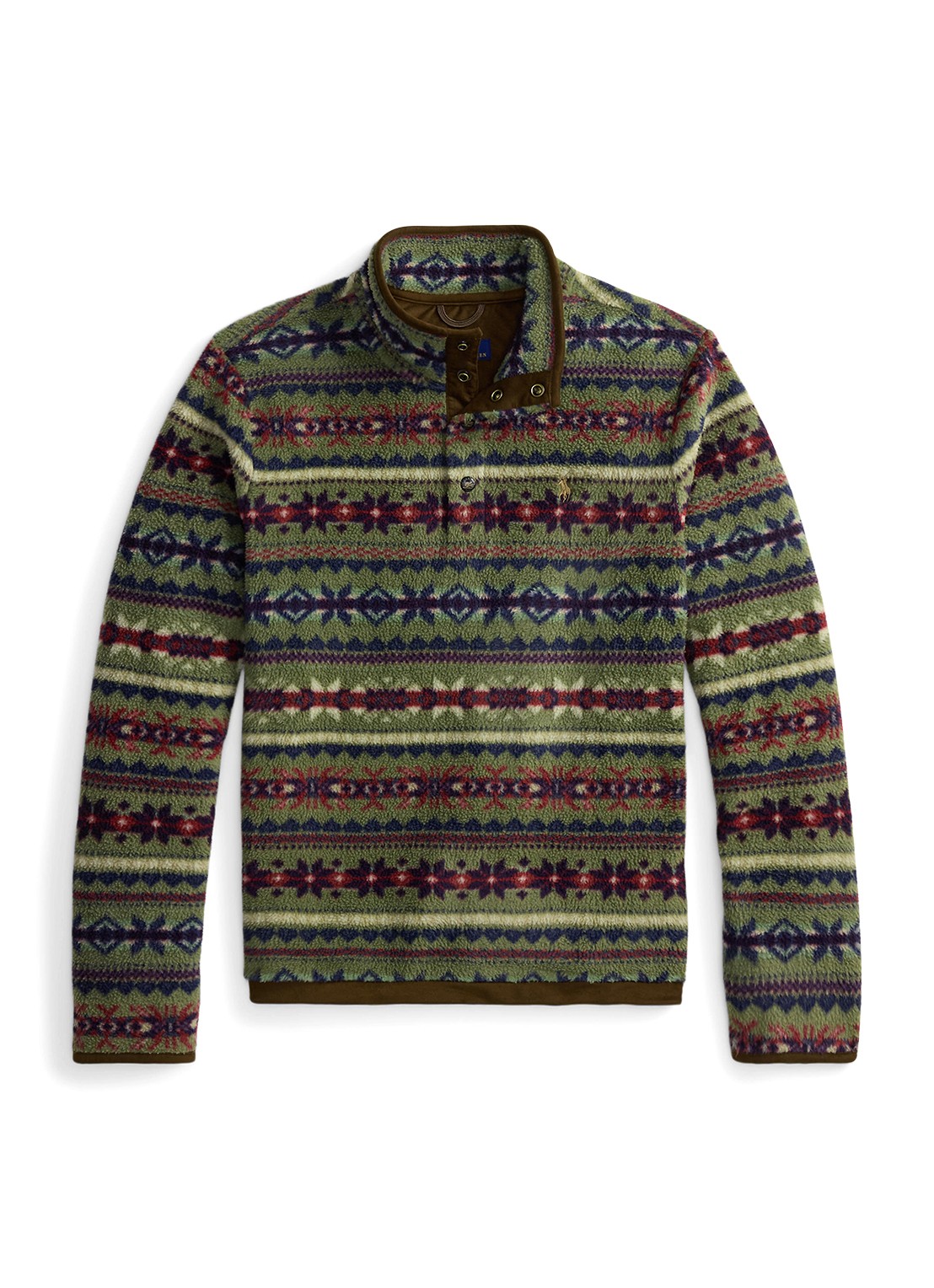 Ralph Lauren Fair Isle trui van fleece met polokraag - voorkant 2 green combo / groen