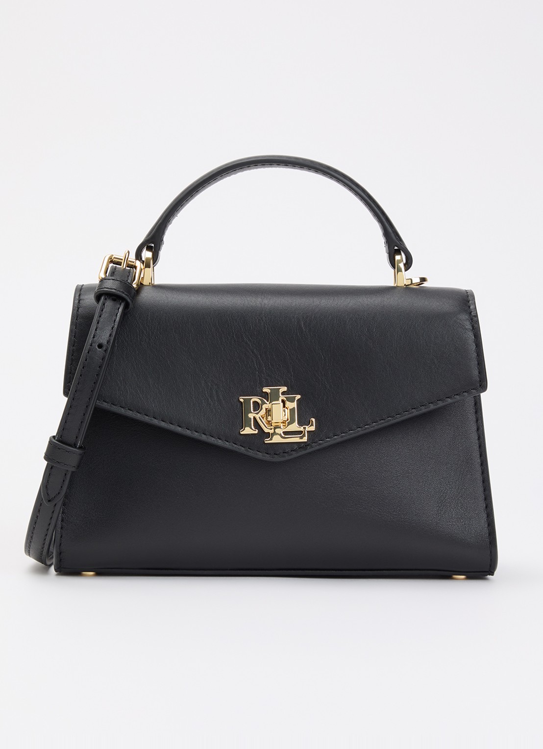 Ralph Lauren Farrah schoudertas van leer met afneembare schouderriem - voorkant 4 zwart