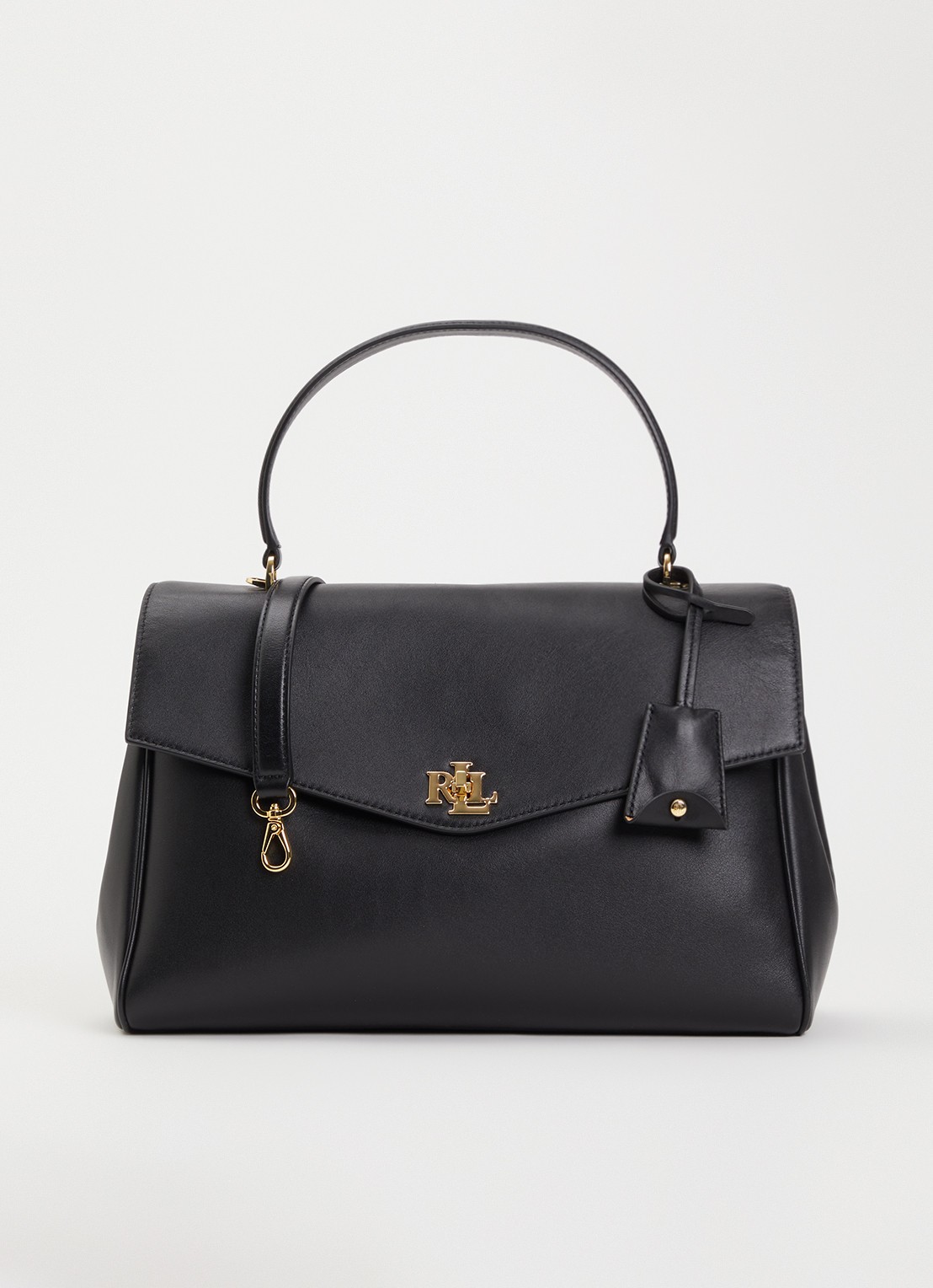 Ralph Lauren Farrah schoudertas van leer met afneembare schouderriem - voorkant zwart