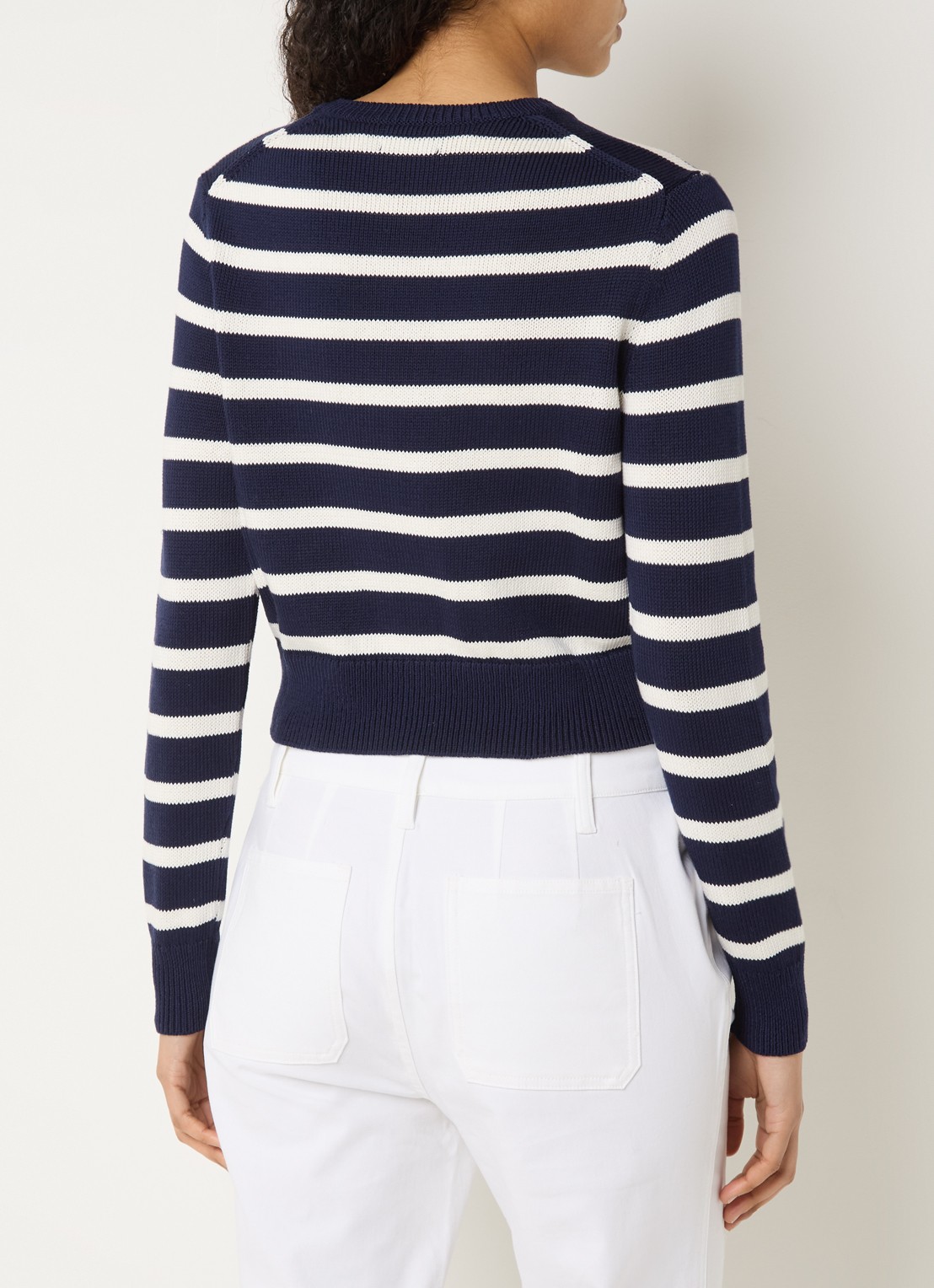 Ralph Lauren Fijngebreid cropped vest met streepprint en logoborduring - achterkant 4 donkerblauw