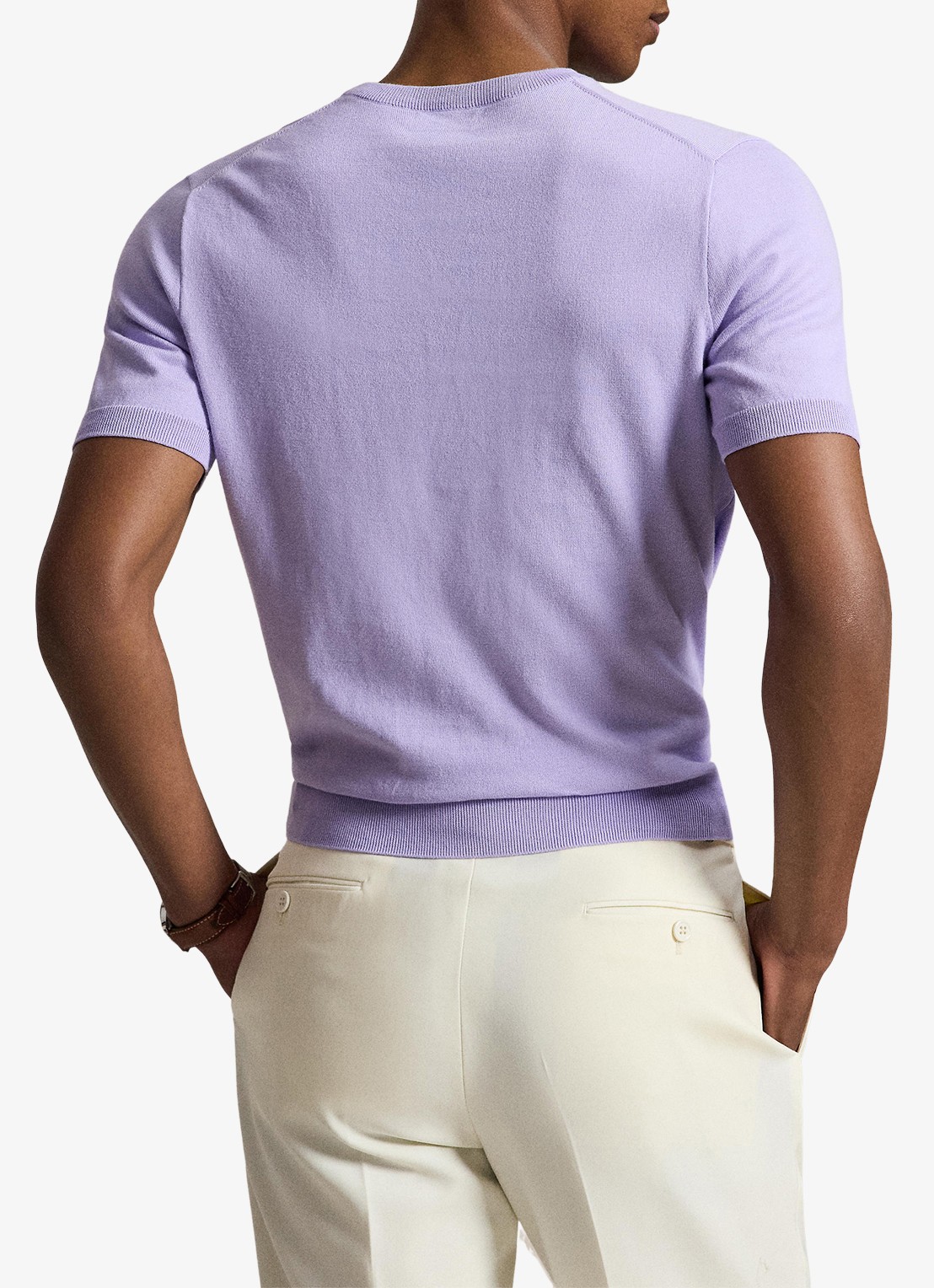 Ralph Lauren Fijngebreid T-shirt met logo - achterkant 3 powder purple / paars